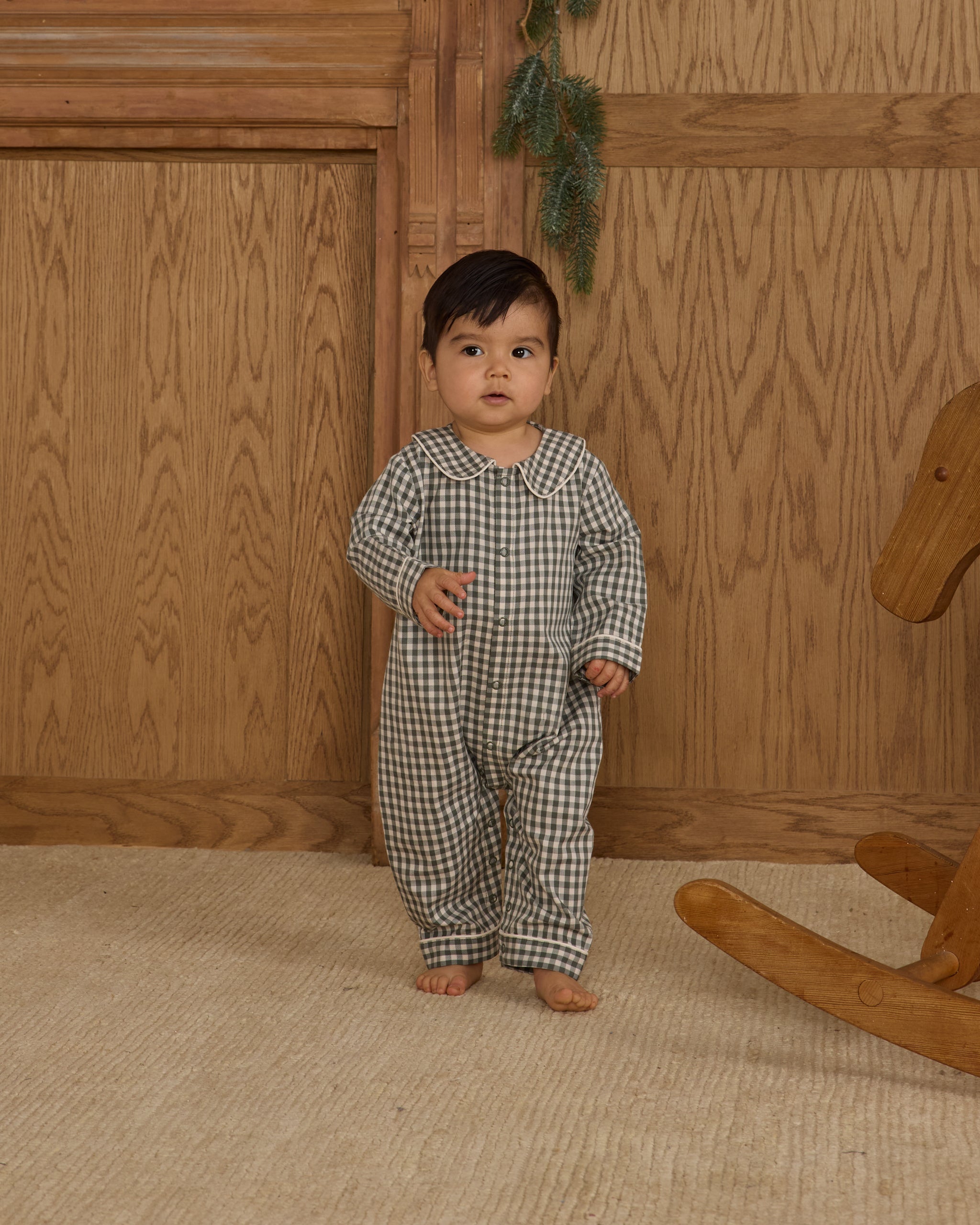 Baby Pajama Romper || Evergreen Gingham