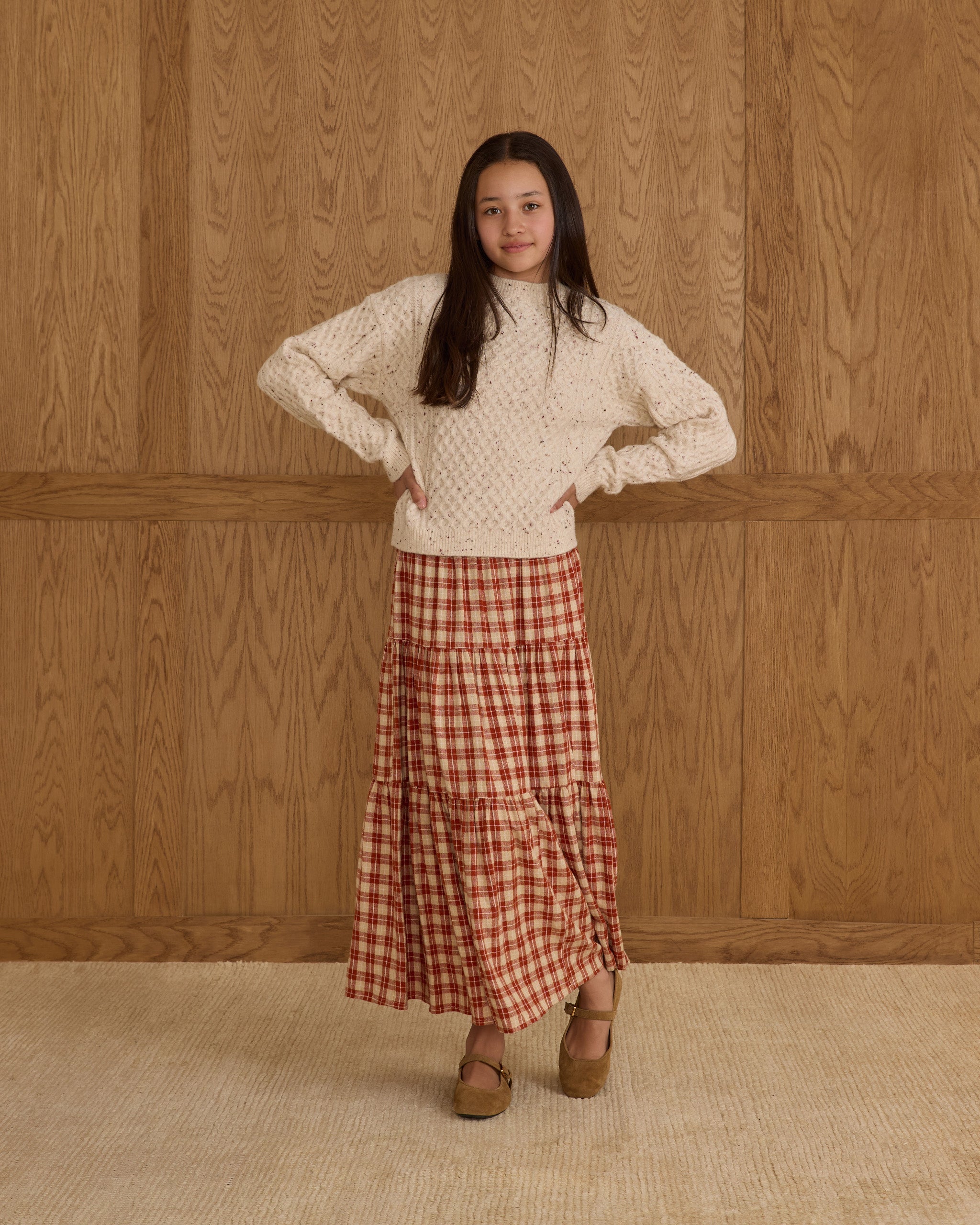 Tiered Midi Skirt || Red Plaid - Teen