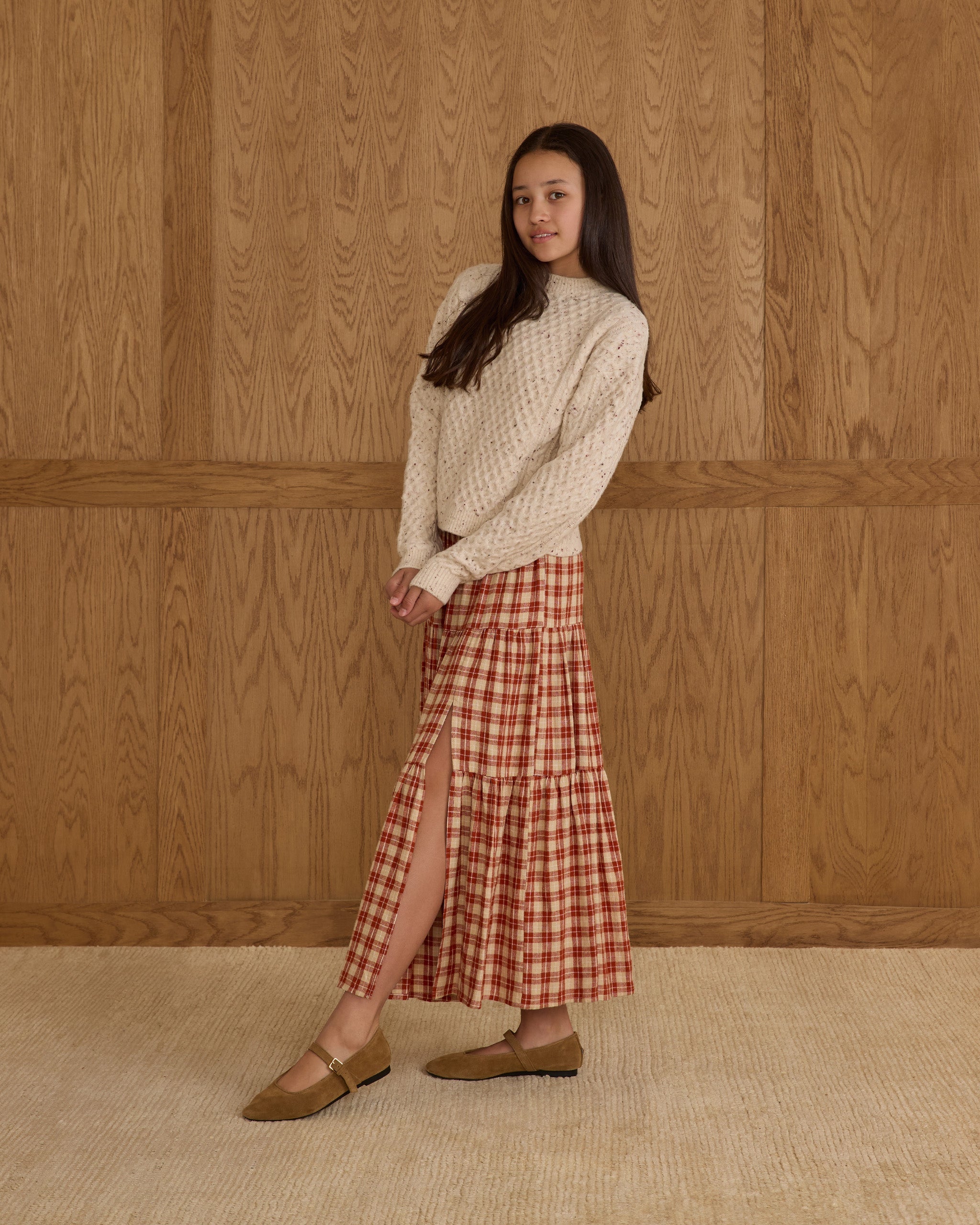 Tiered Midi Skirt || Red Plaid - Teen