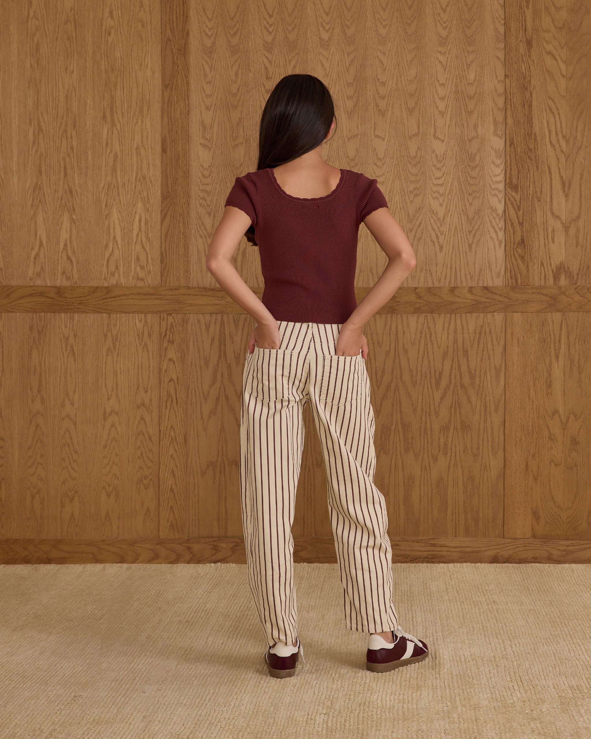Pantalon tonneau || Rayures bordeaux