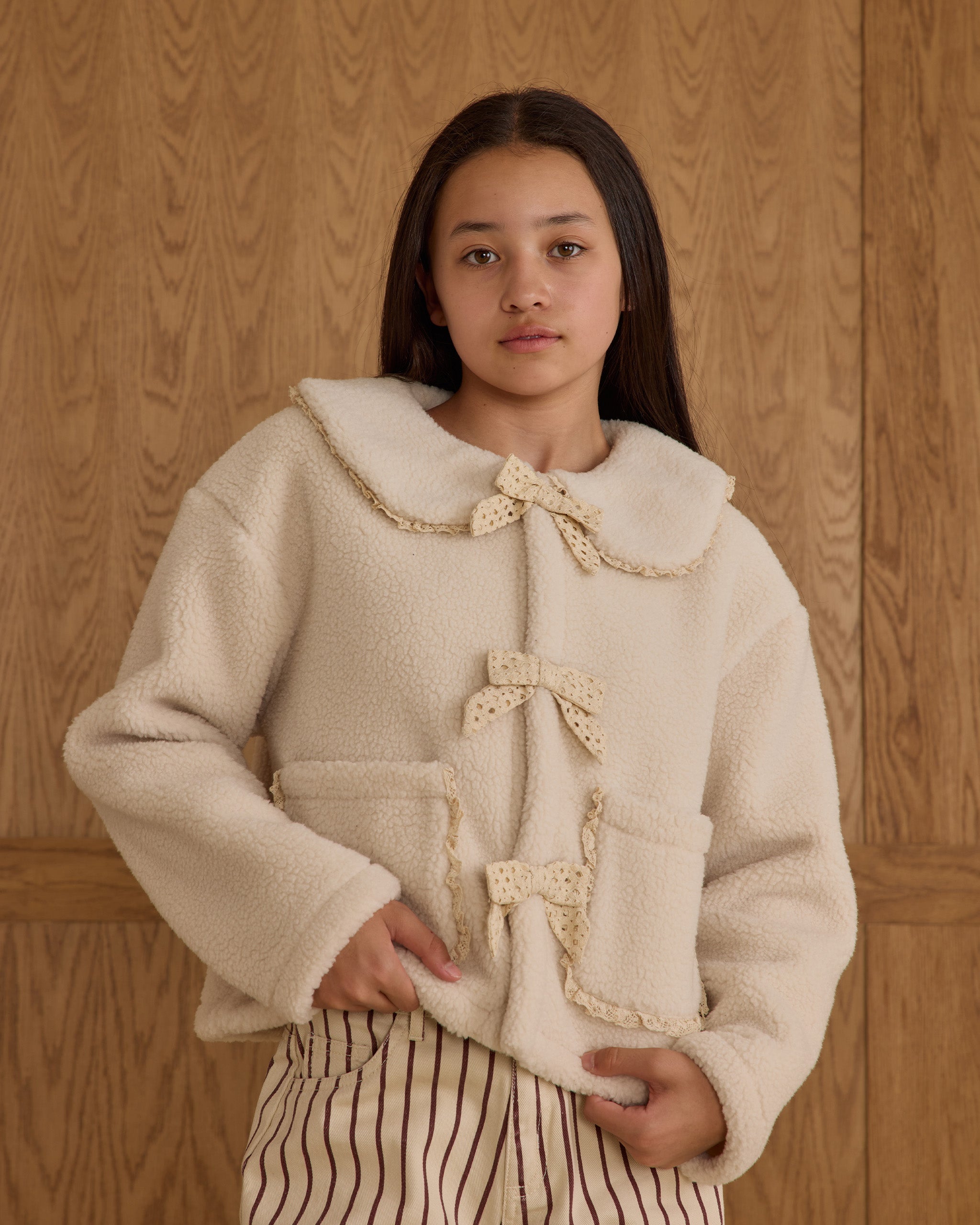 Shearling Collared Coat || Natural Teen