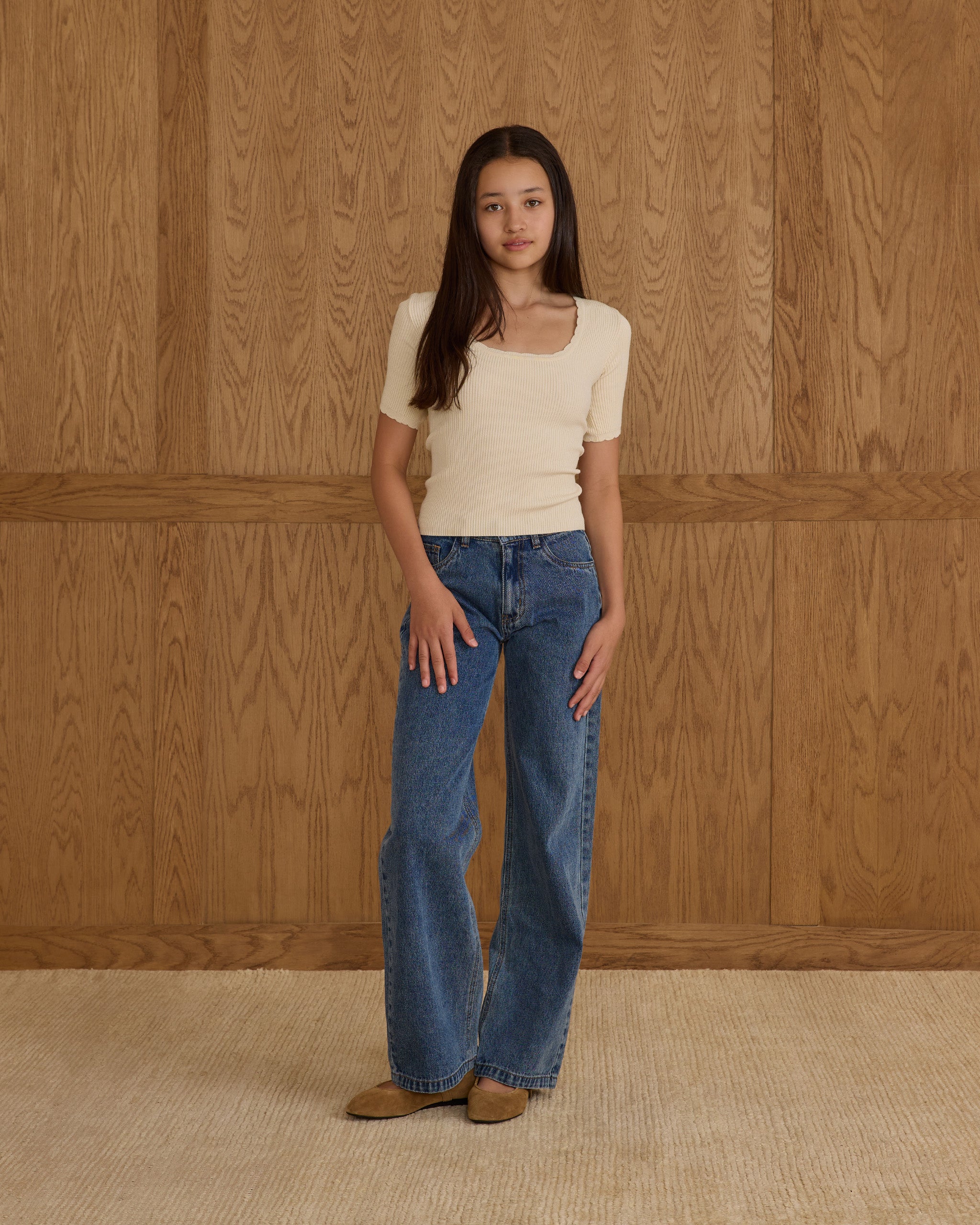 Pantalon ample à jambes larges || Denim indigo pour adolescentes