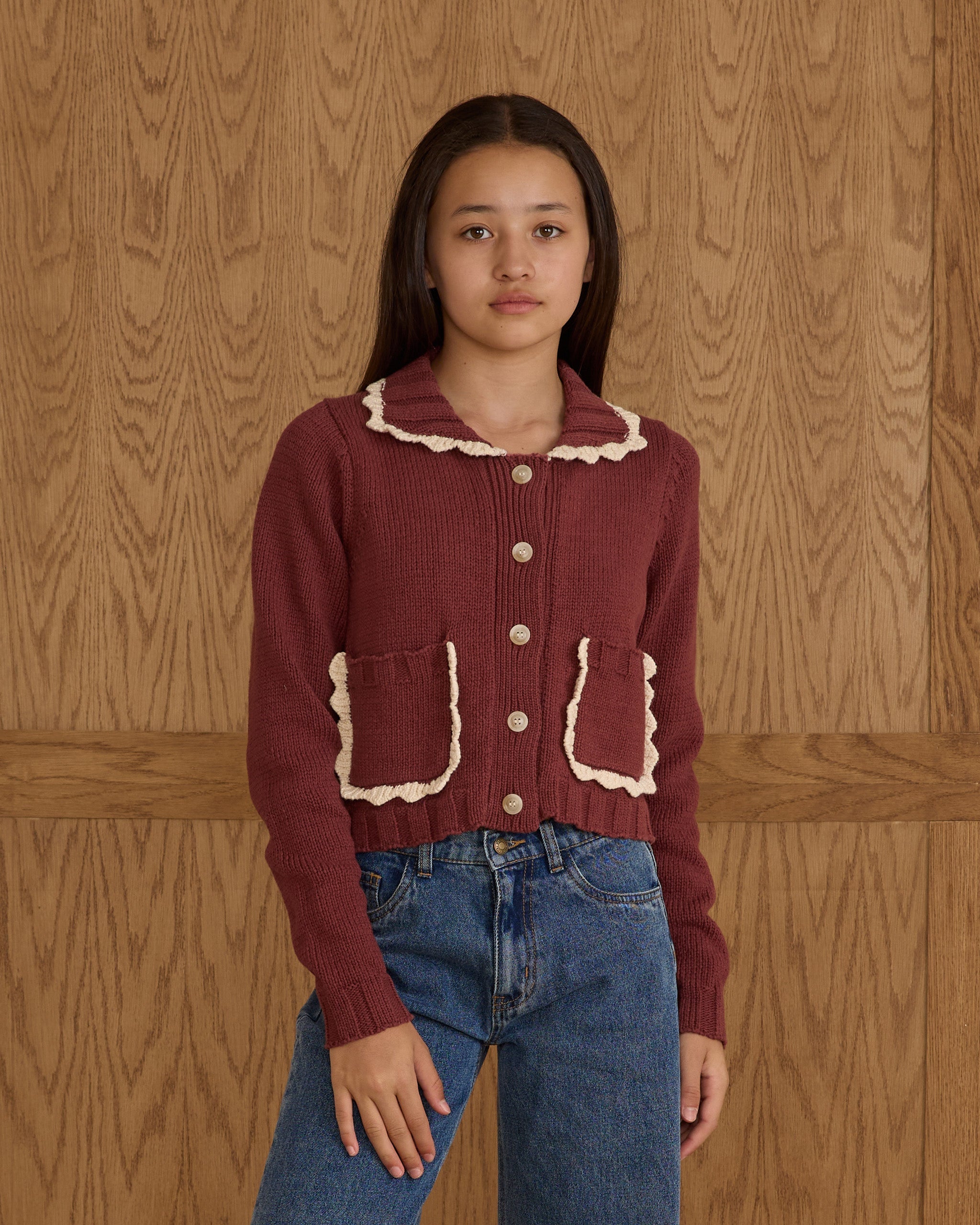 Cardigan à col || Bordeaux Ado
