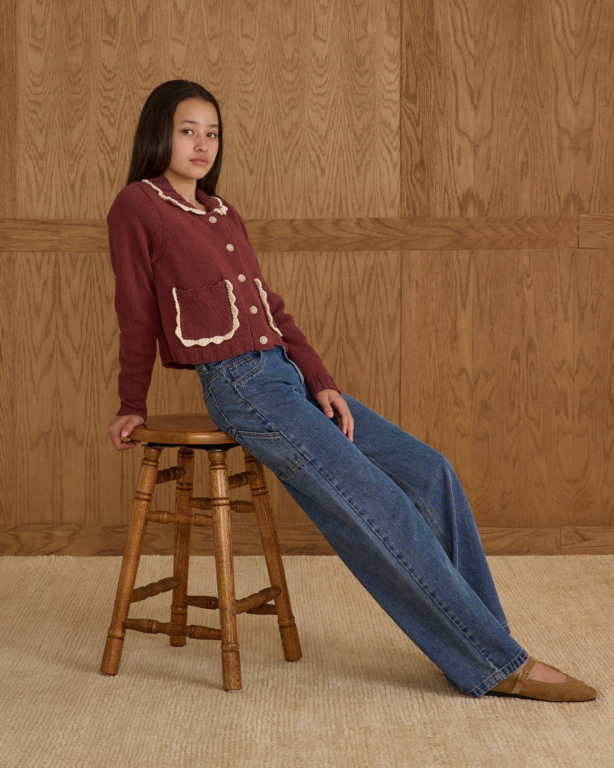 Pantalon ample à jambes larges || Denim indigo pour adolescentes