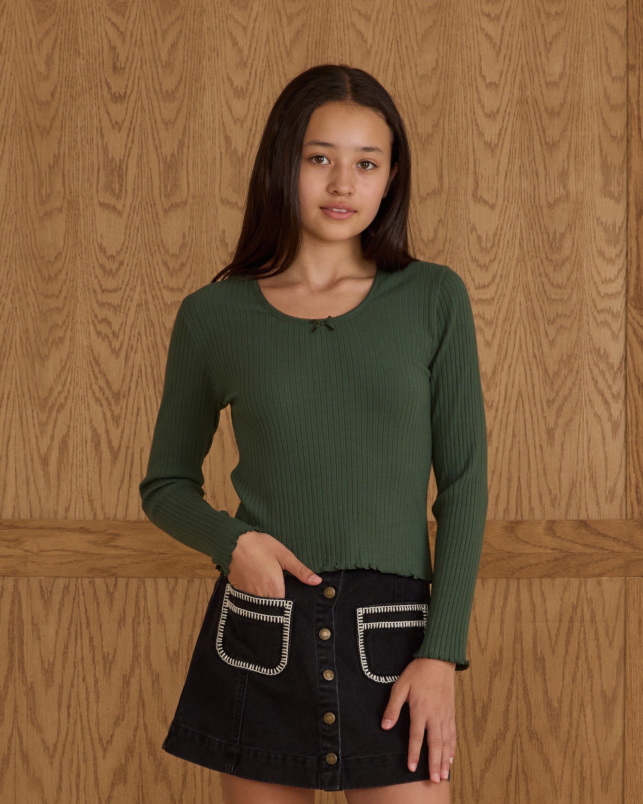 Ribbed Long Sleeve || Green - Teen - Rylee + Cru | Kids Clothes | Trendy Baby Clothes | Modern Infant Outfits |