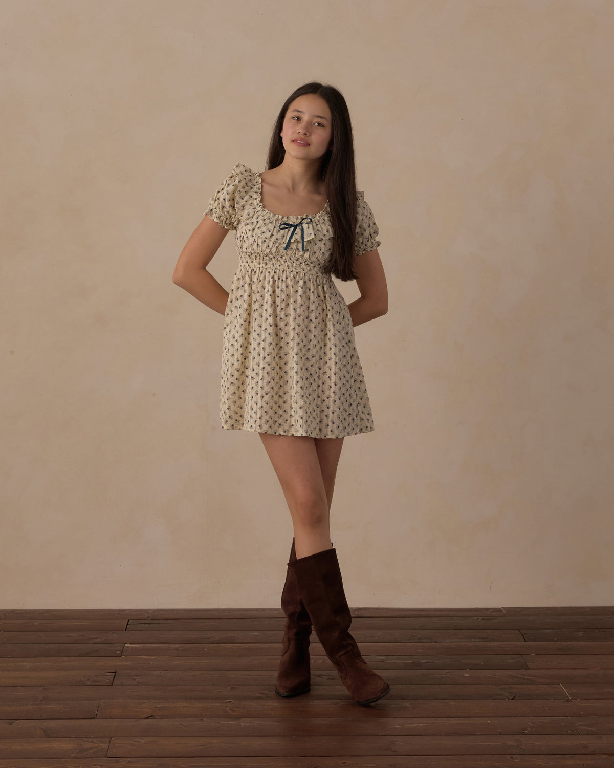 Robe Dillon pour adolescente, motif floral vintage