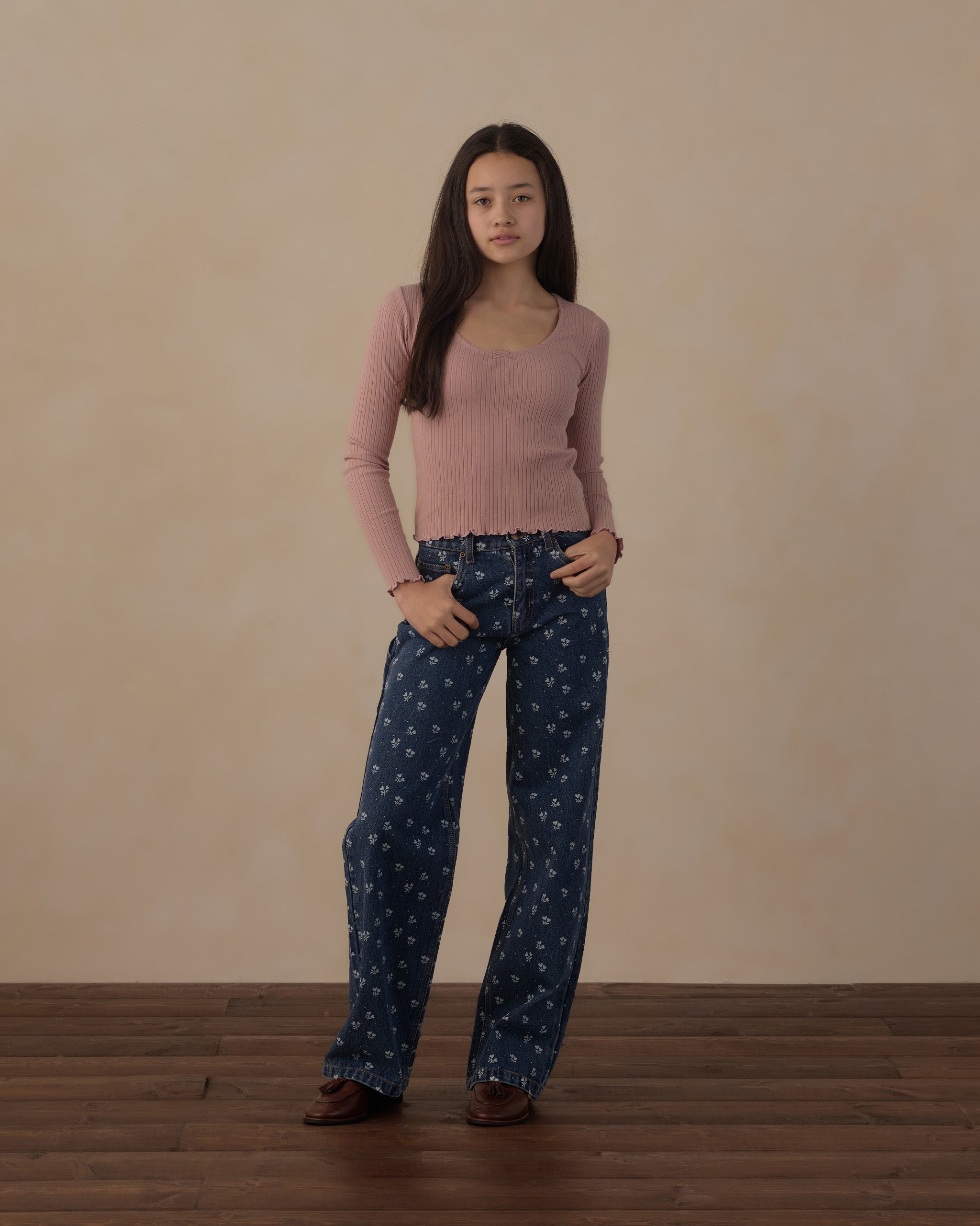 Teen Baggy Wide Leg Denim Heart Ditsy