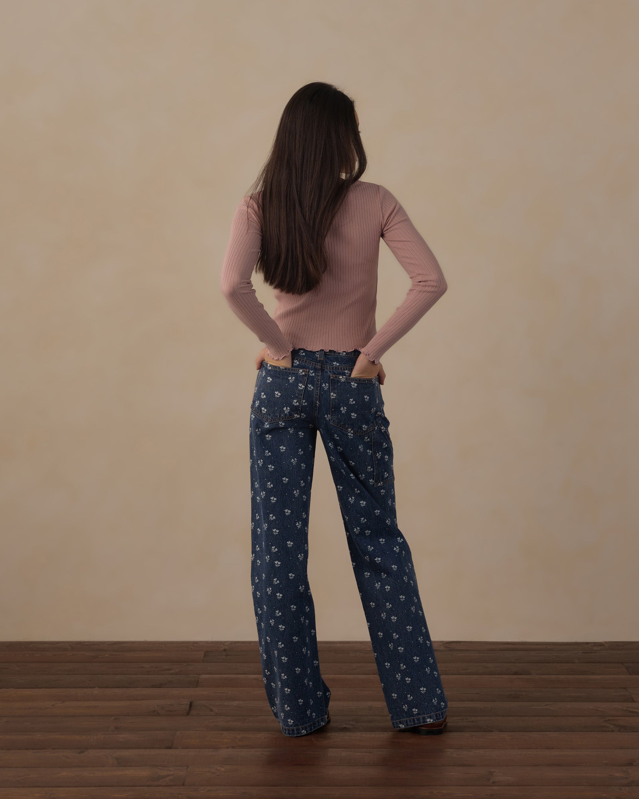 Teen Baggy Wide Leg Denim Heart Ditsy