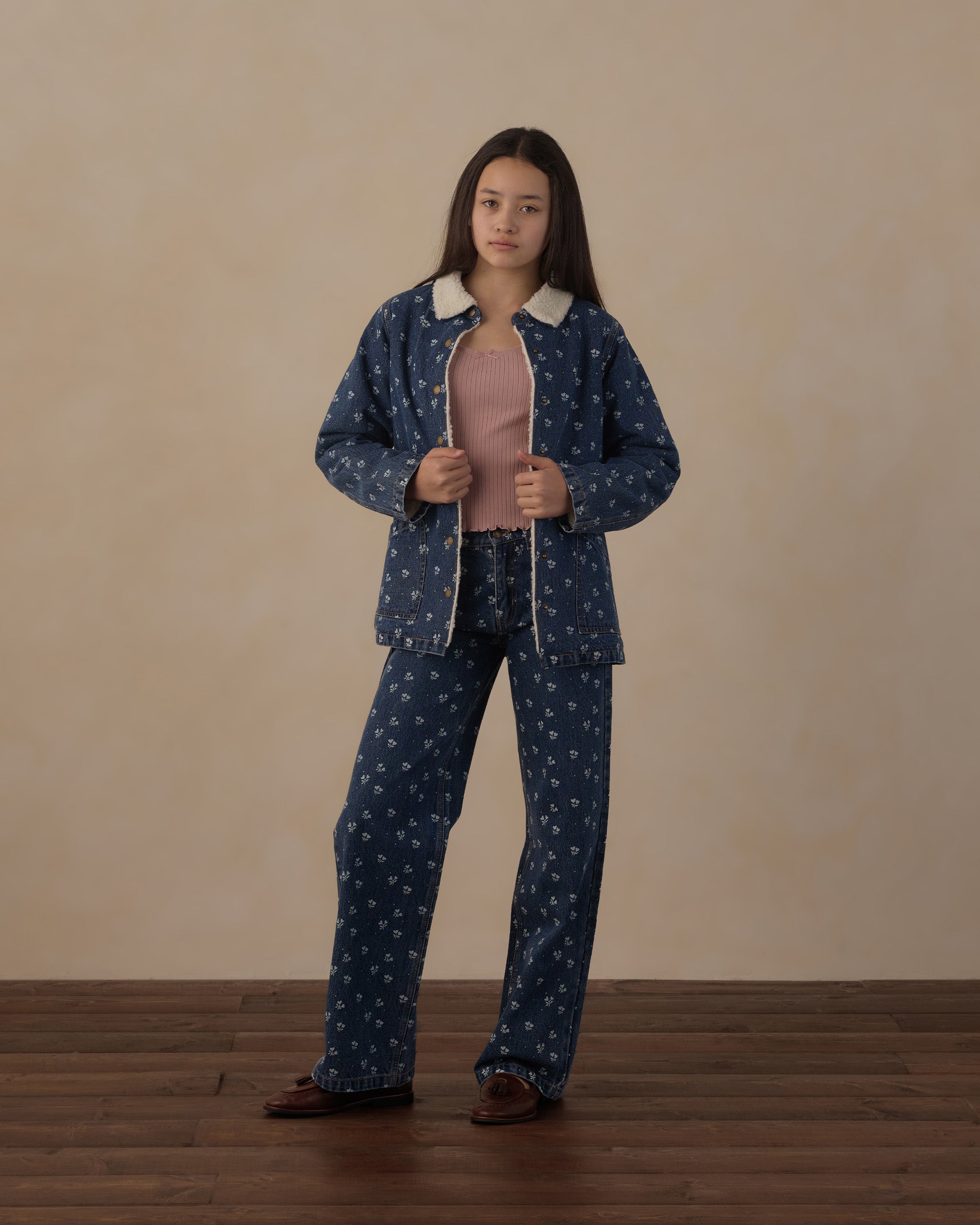 Teen Baggy Wide Leg Denim Heart Ditsy