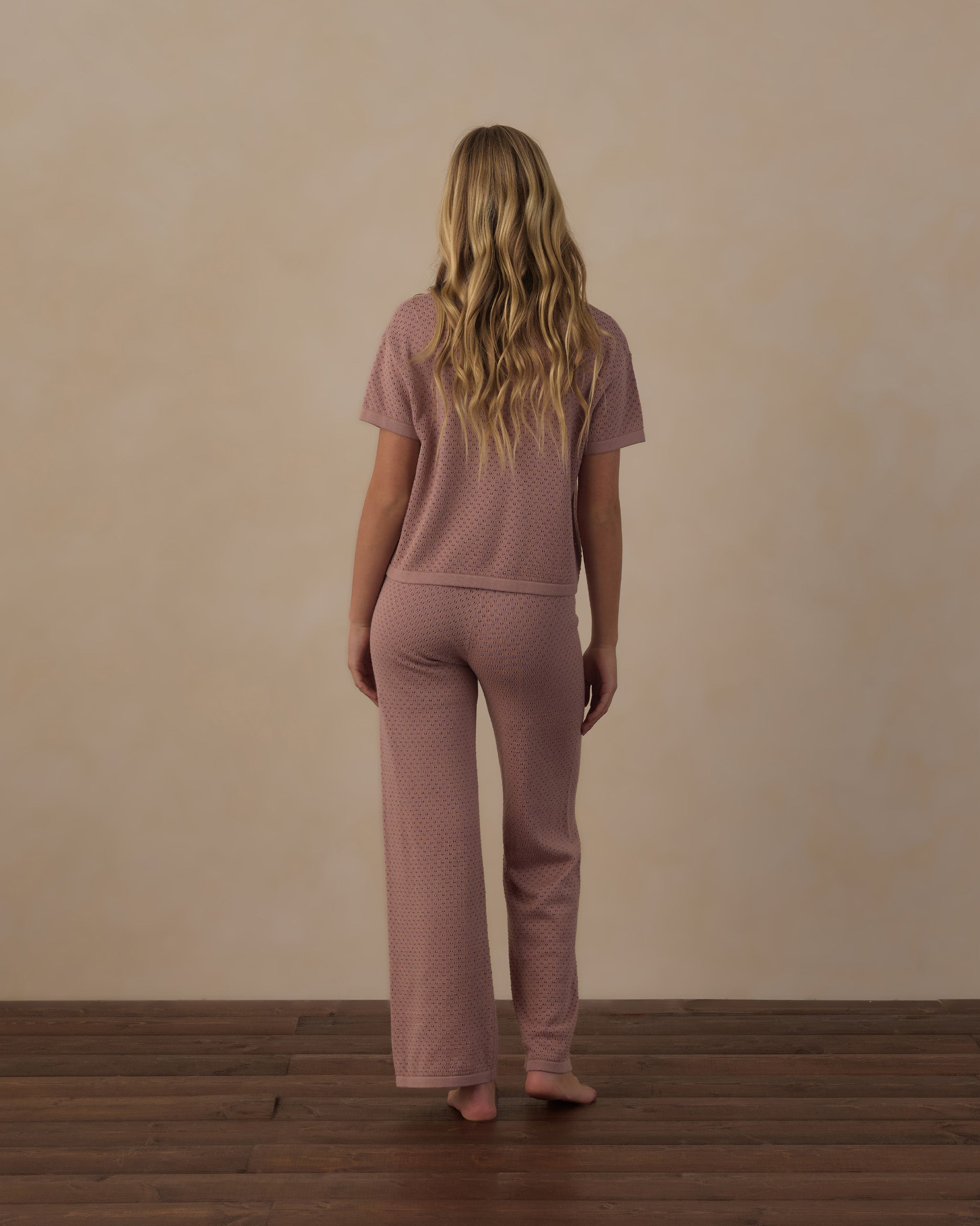 Pantalon en maille à jambes larges pour adolescente, bois de rose