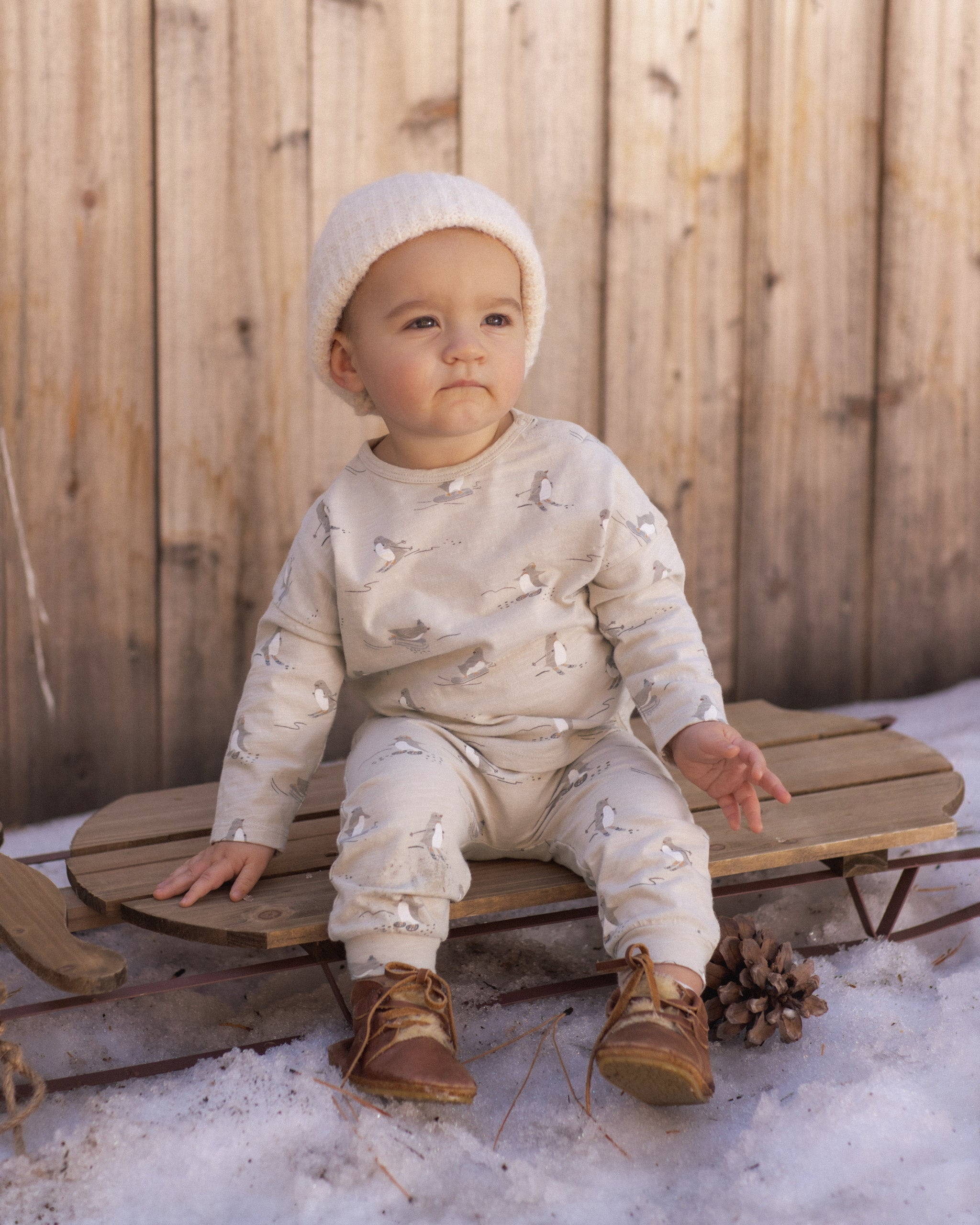 Long Sleeve Tee + Pant Set Skiing Penguins