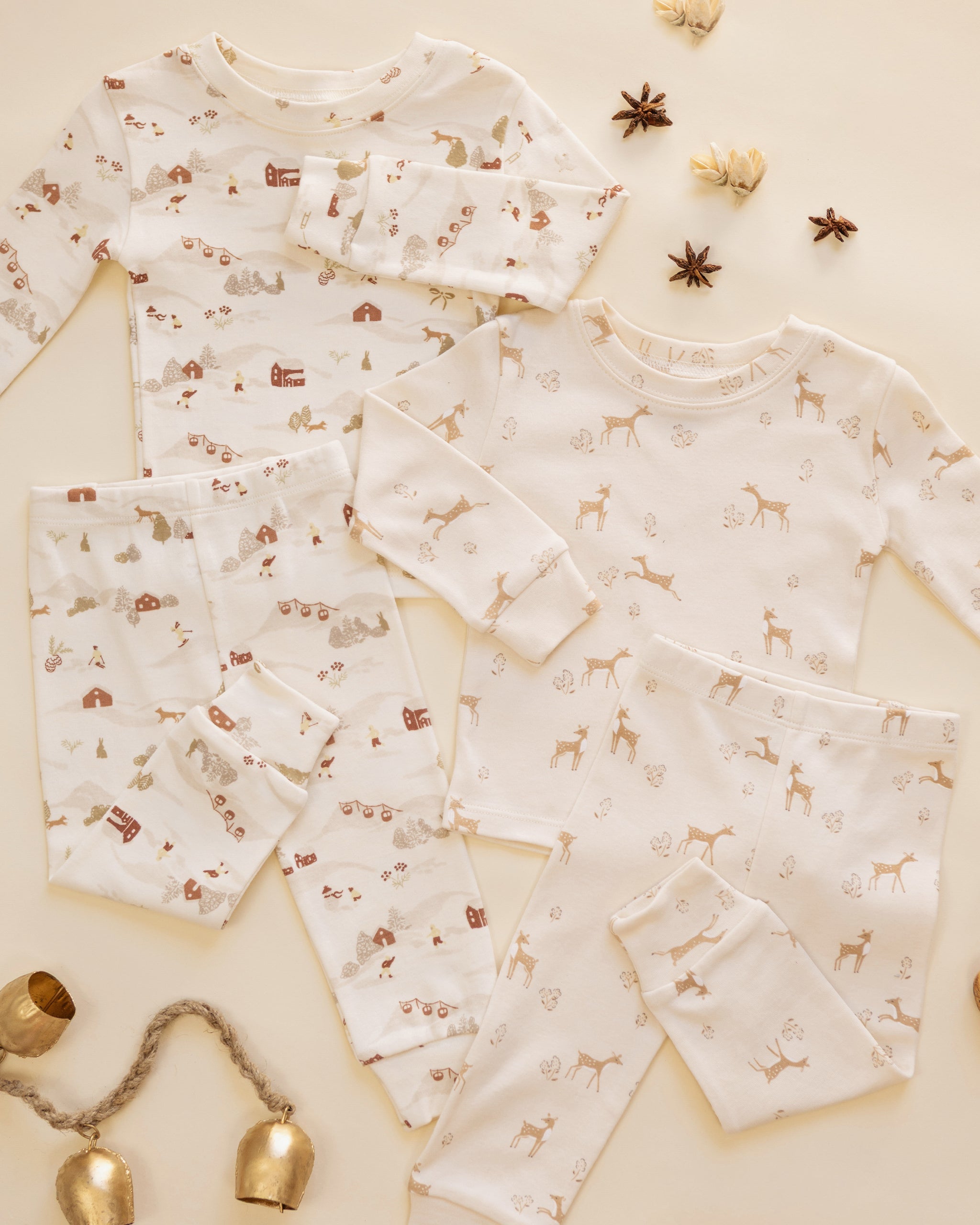 Organic Long Sleeve Pajama Set Fawns - Rylee + Cru | Kids Clothes | Trendy Baby Clothes | Modern Infant Outfits |