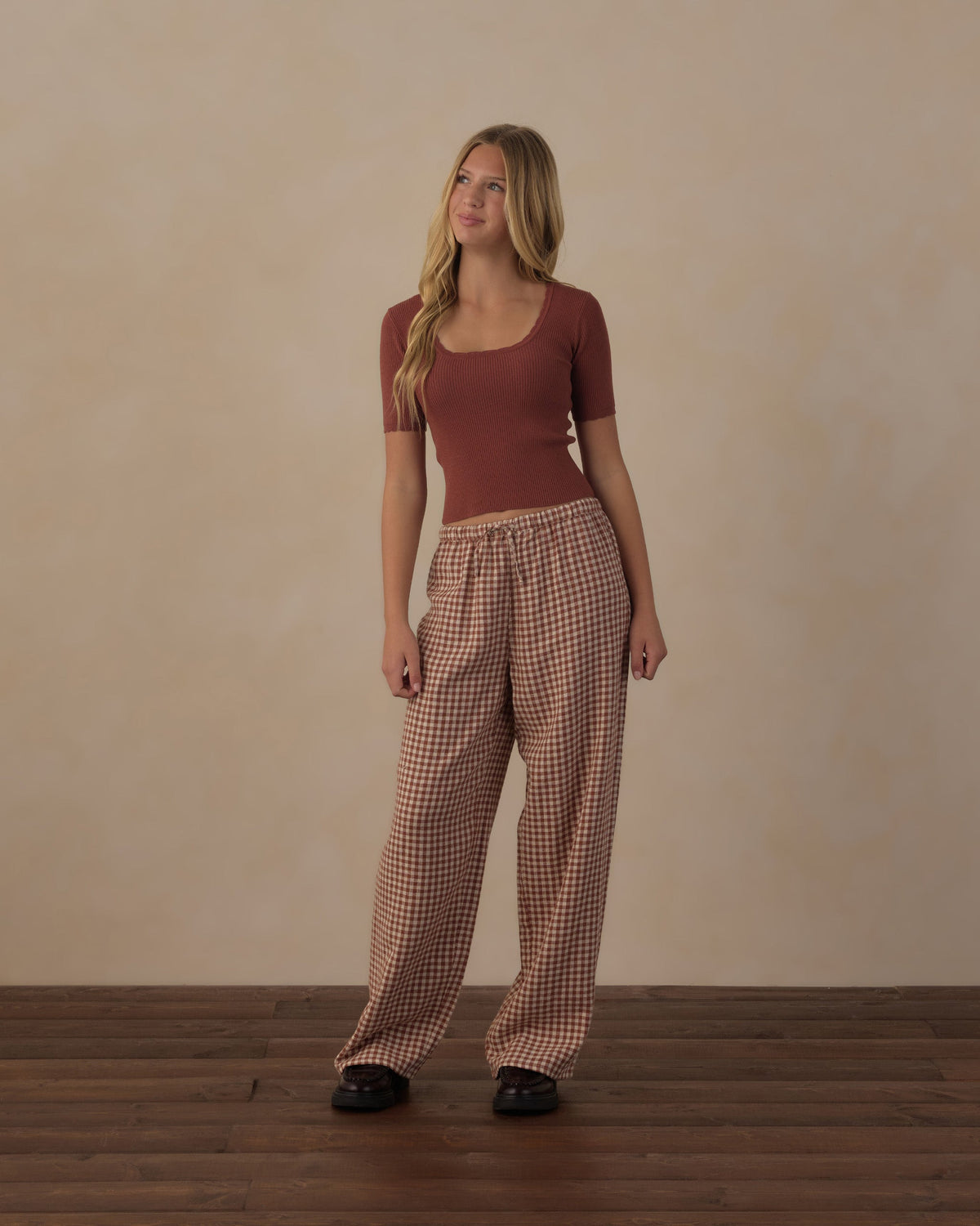 Teen Wide Leg Pant Brick Check - Rylee + Cru | Kids Clothes | Trendy Baby Clothes | Modern Infant Outfits |