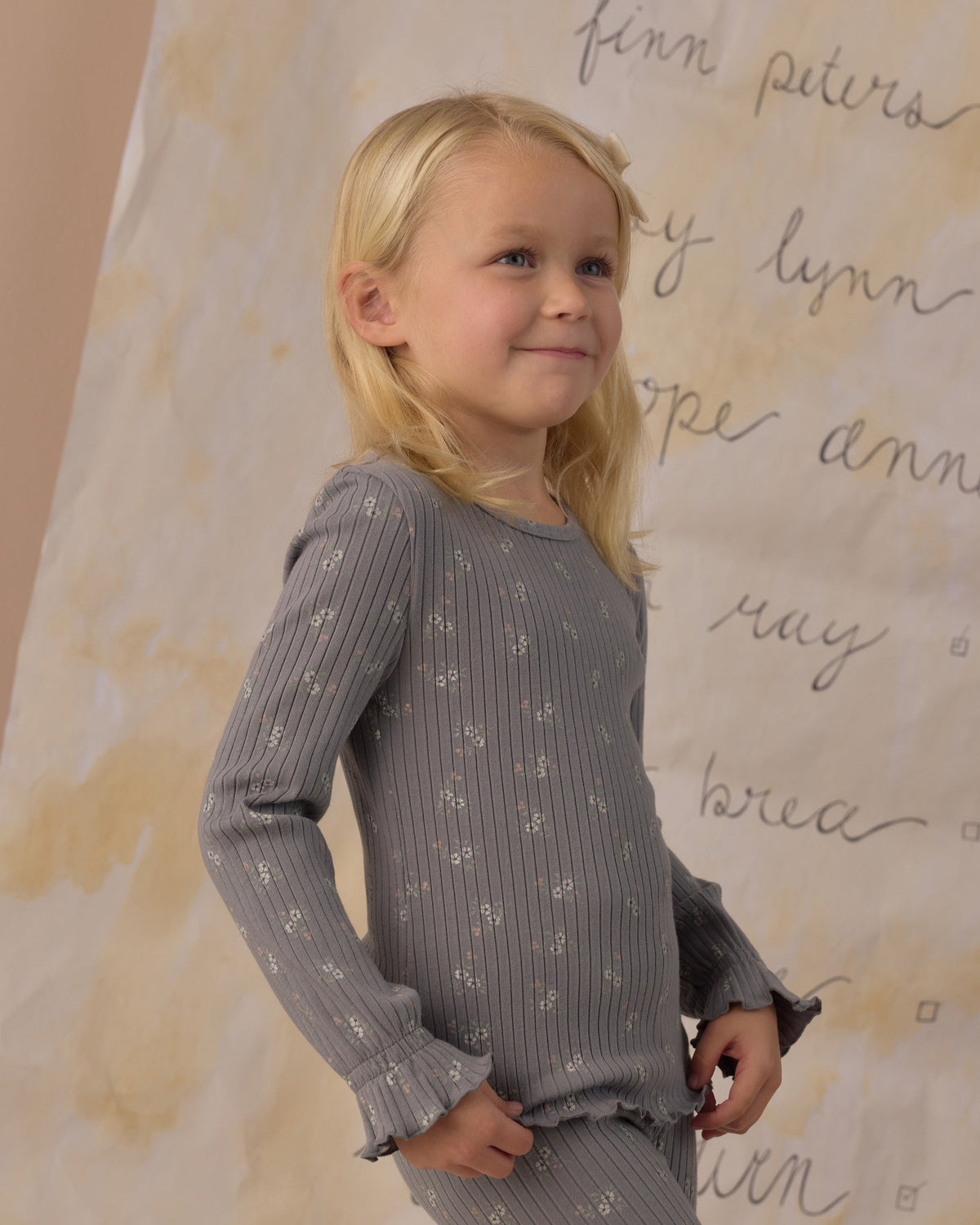 Ribbed Long Sleeve Top Slate Bloom - Rylee + Cru | Kids Clothes | Trendy Baby Clothes | Modern Infant Outfits |