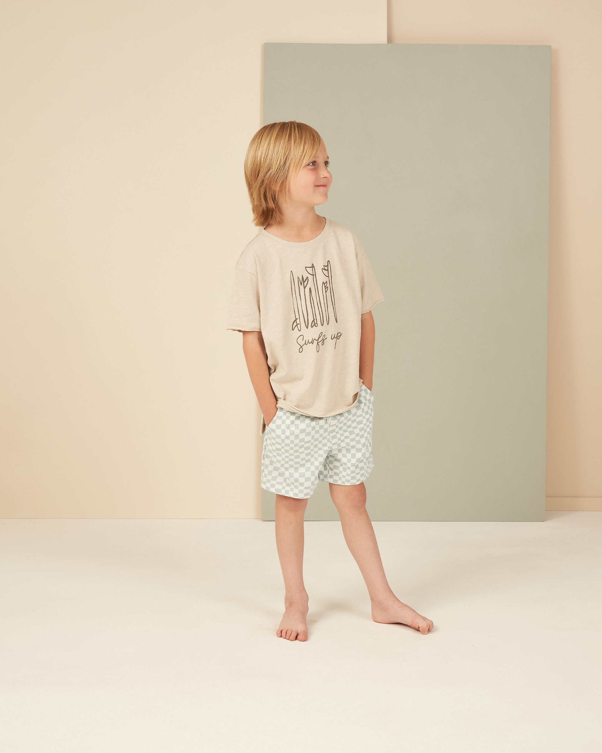 Boardshort || Seafoam Check - Rylee + Cru | Kids Clothes | Trendy Baby Clothes | Modern Infant Outfits |
