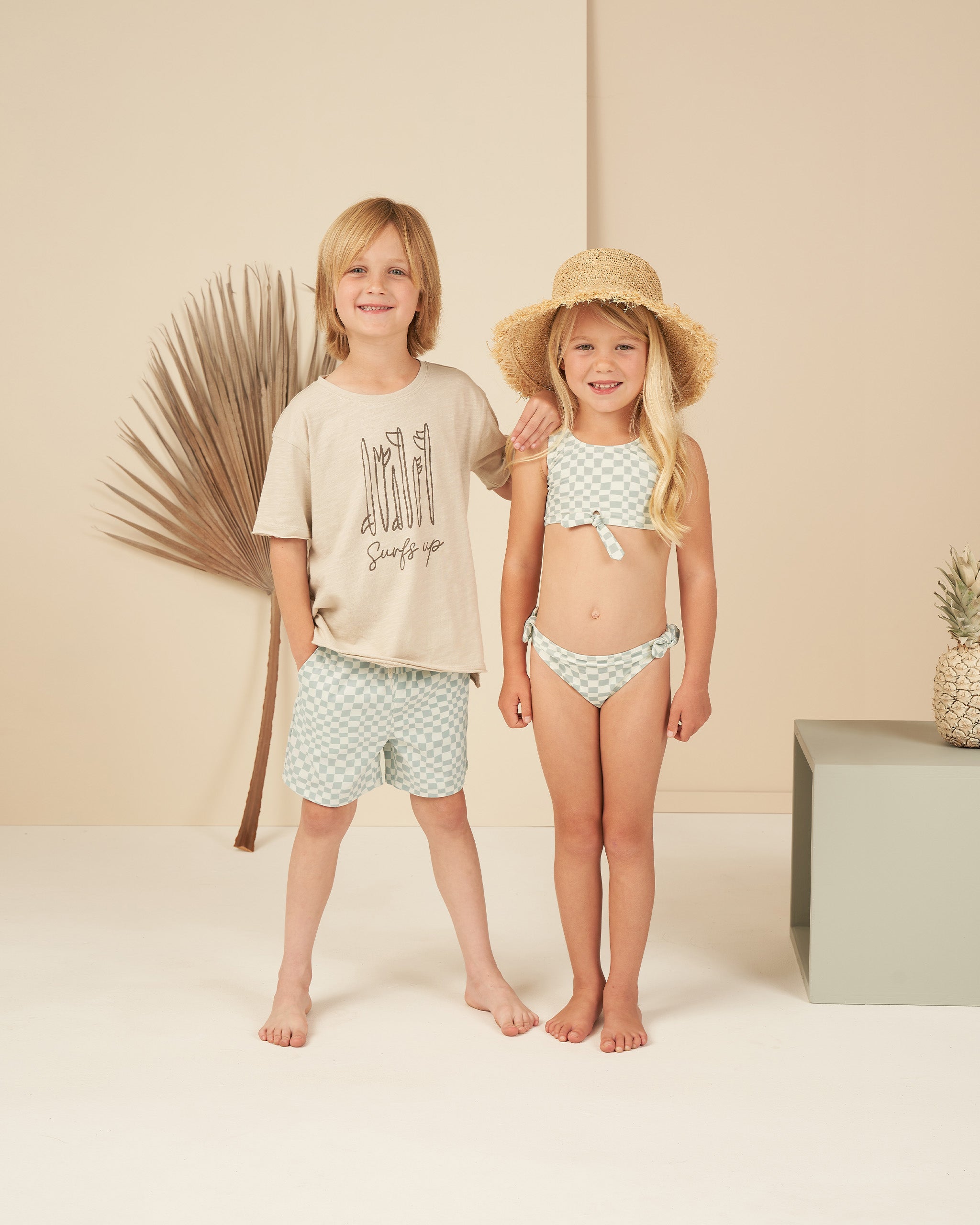 Boardshort || Seafoam Check - Rylee + Cru | Kids Clothes | Trendy Baby Clothes | Modern Infant Outfits |