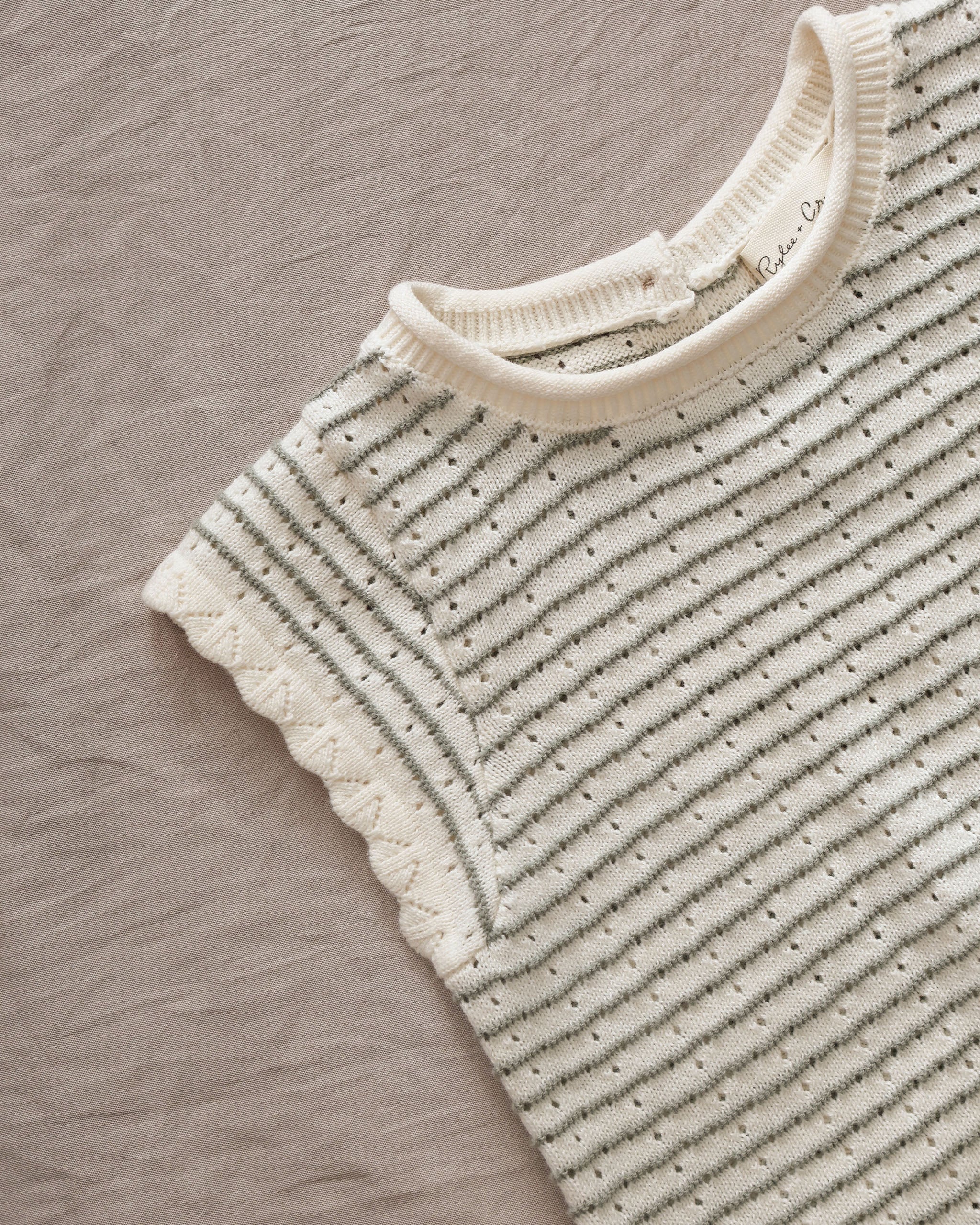 Scallop Knit Baby Set || Sage Stripe