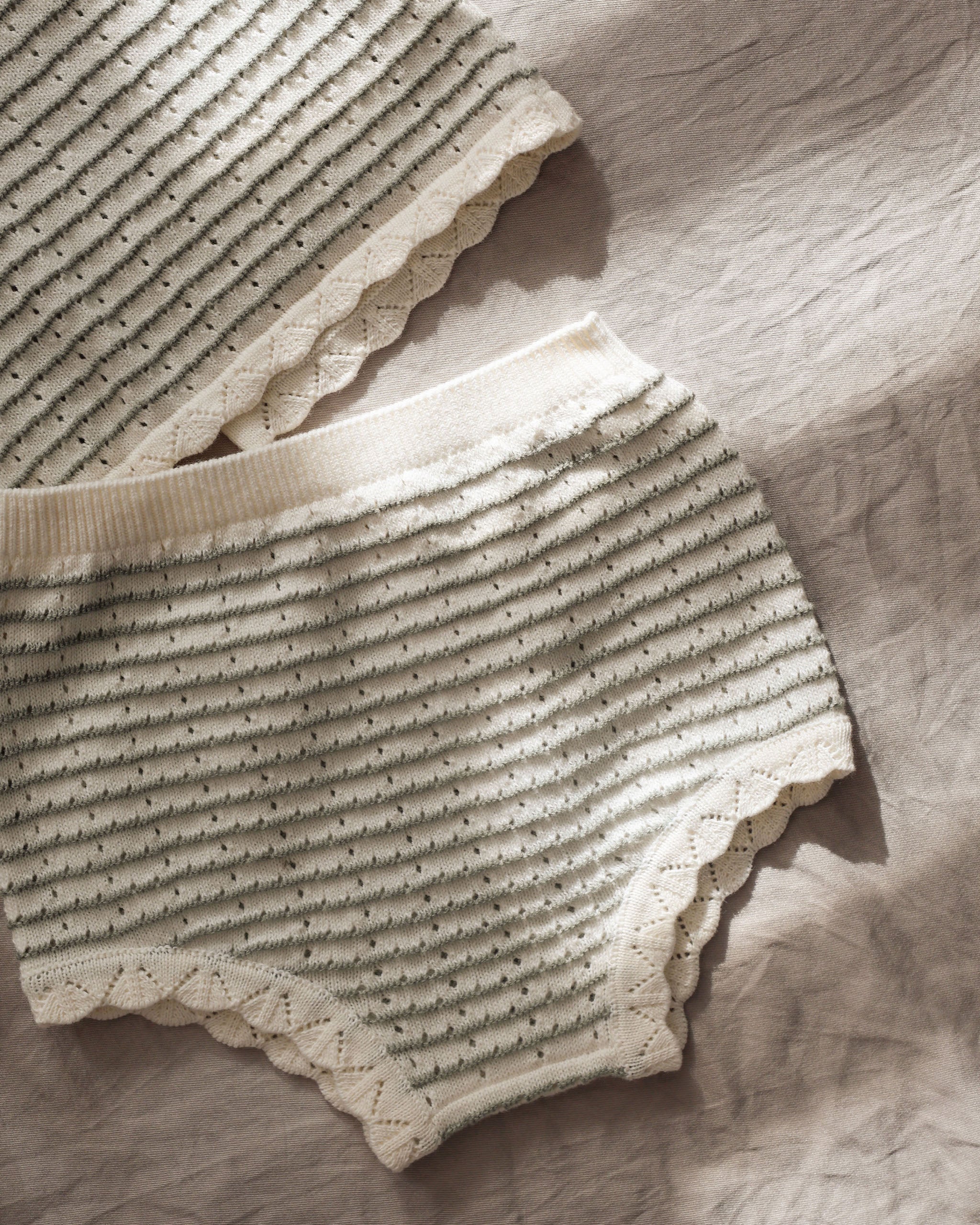 Scallop Knit Baby Set || Sage Stripe