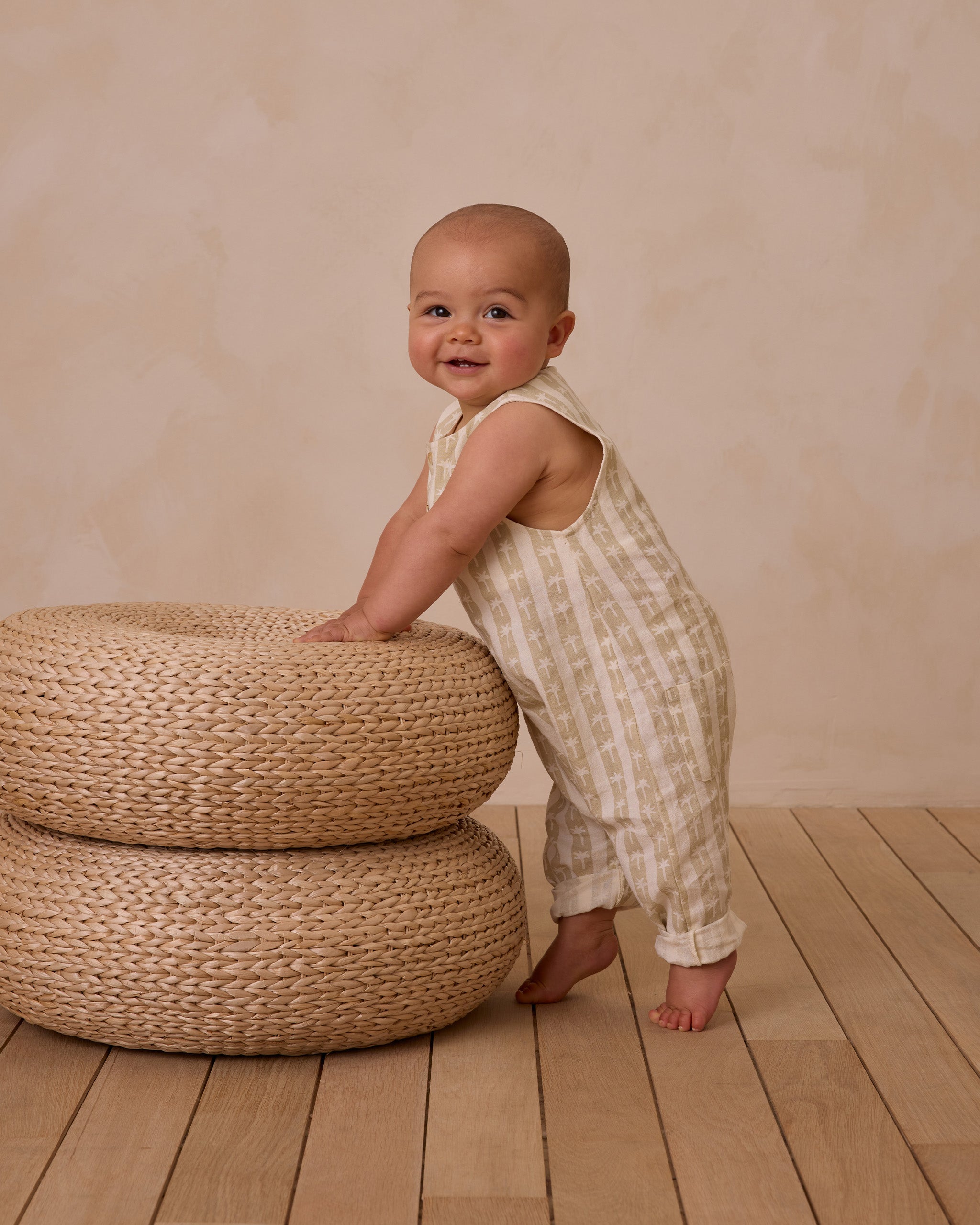 Button Jumpsuit || Palm Stripe