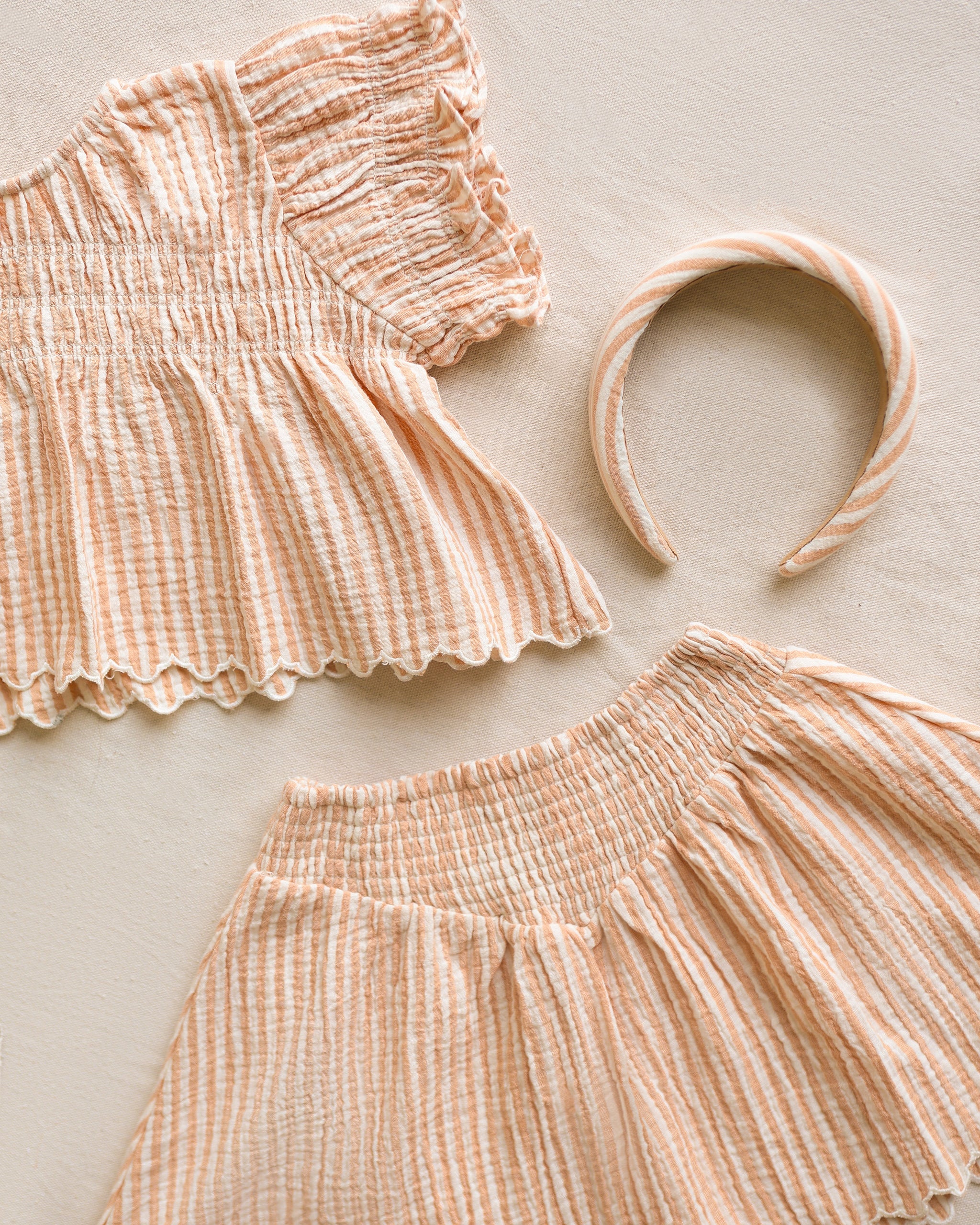 Smocked V Mini Skirt || Grapefruit Stripe