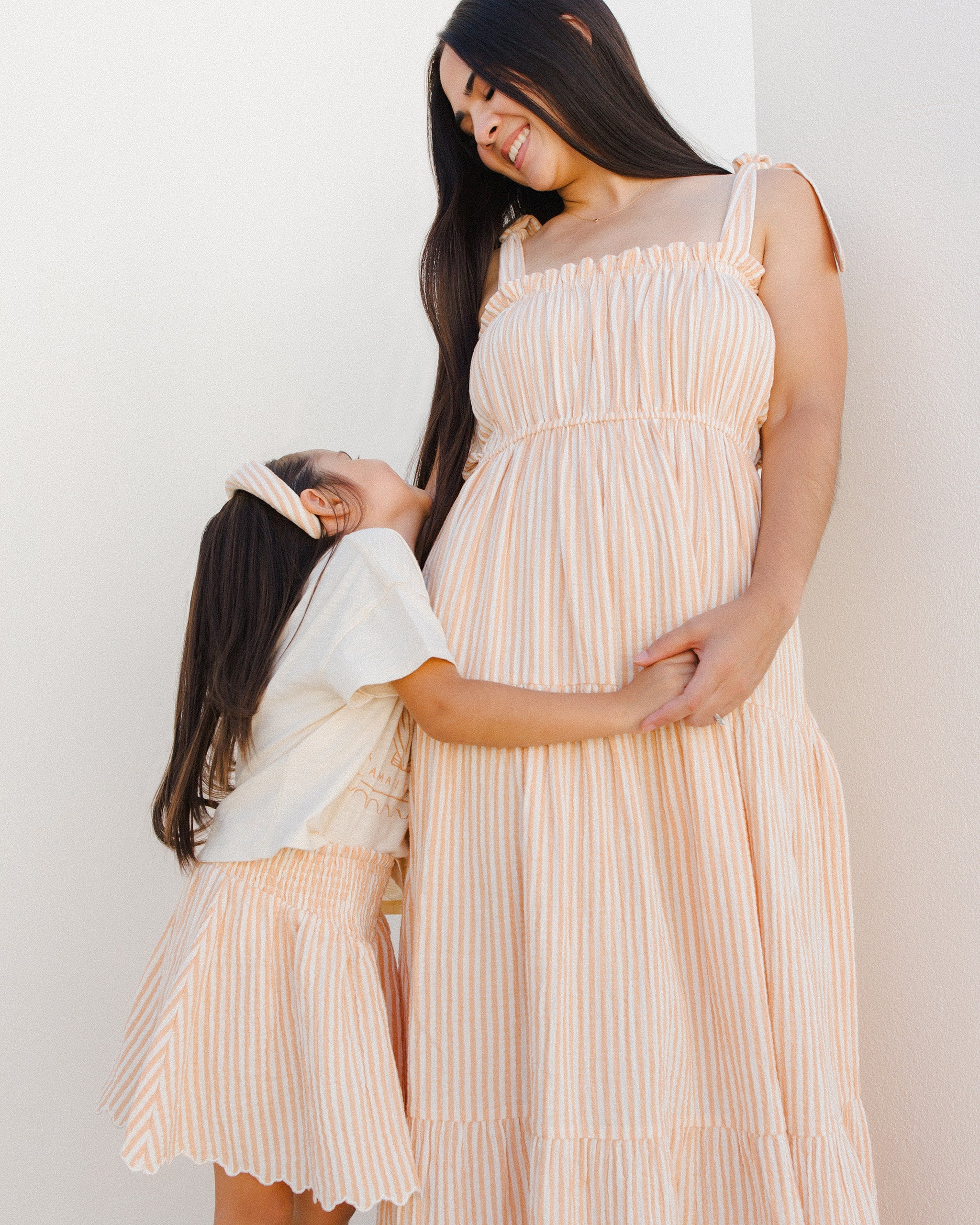 Smocked V Mini Skirt || Grapefruit Stripe