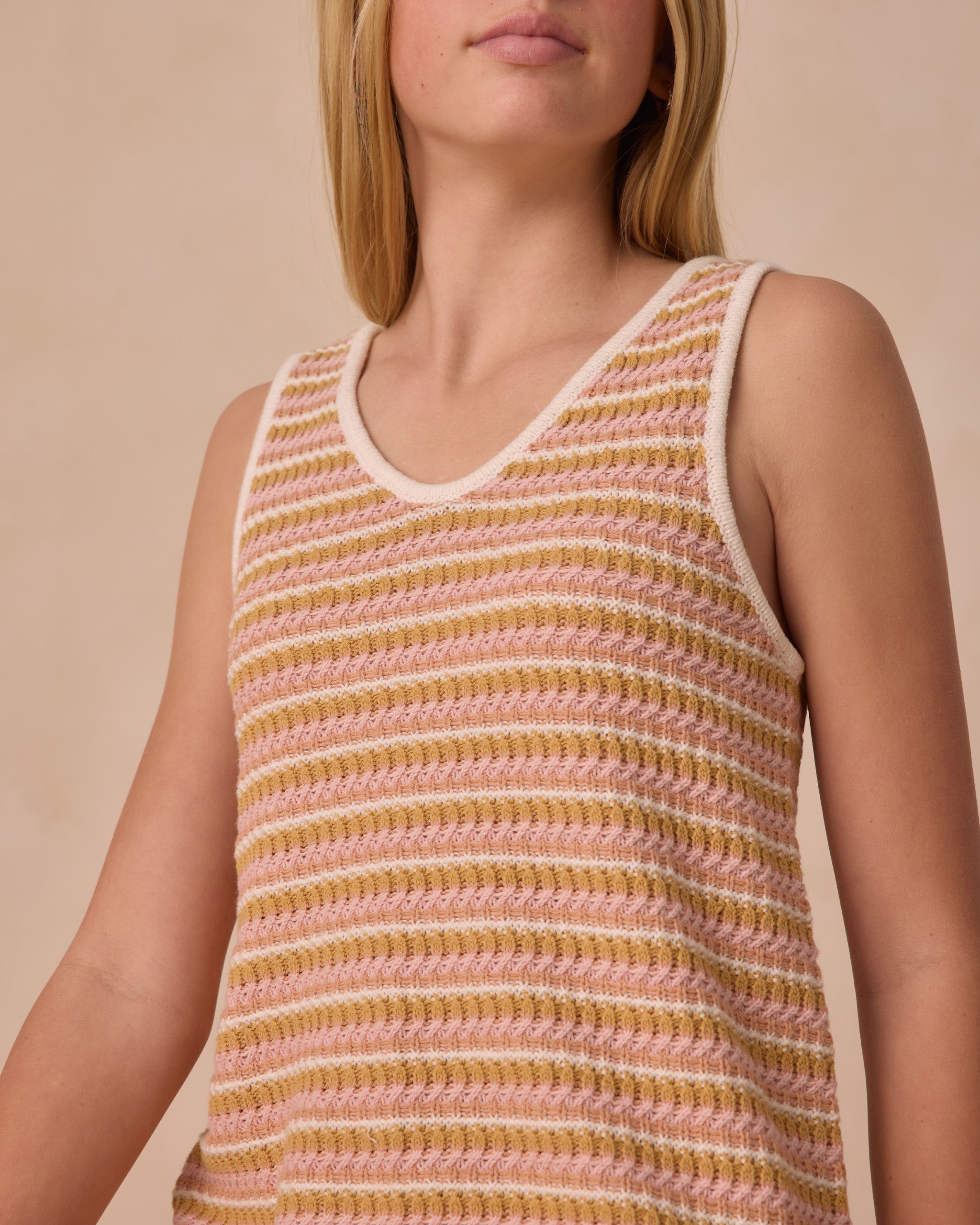 Crochet Tank Mini Dress || Pink Stripe Teen