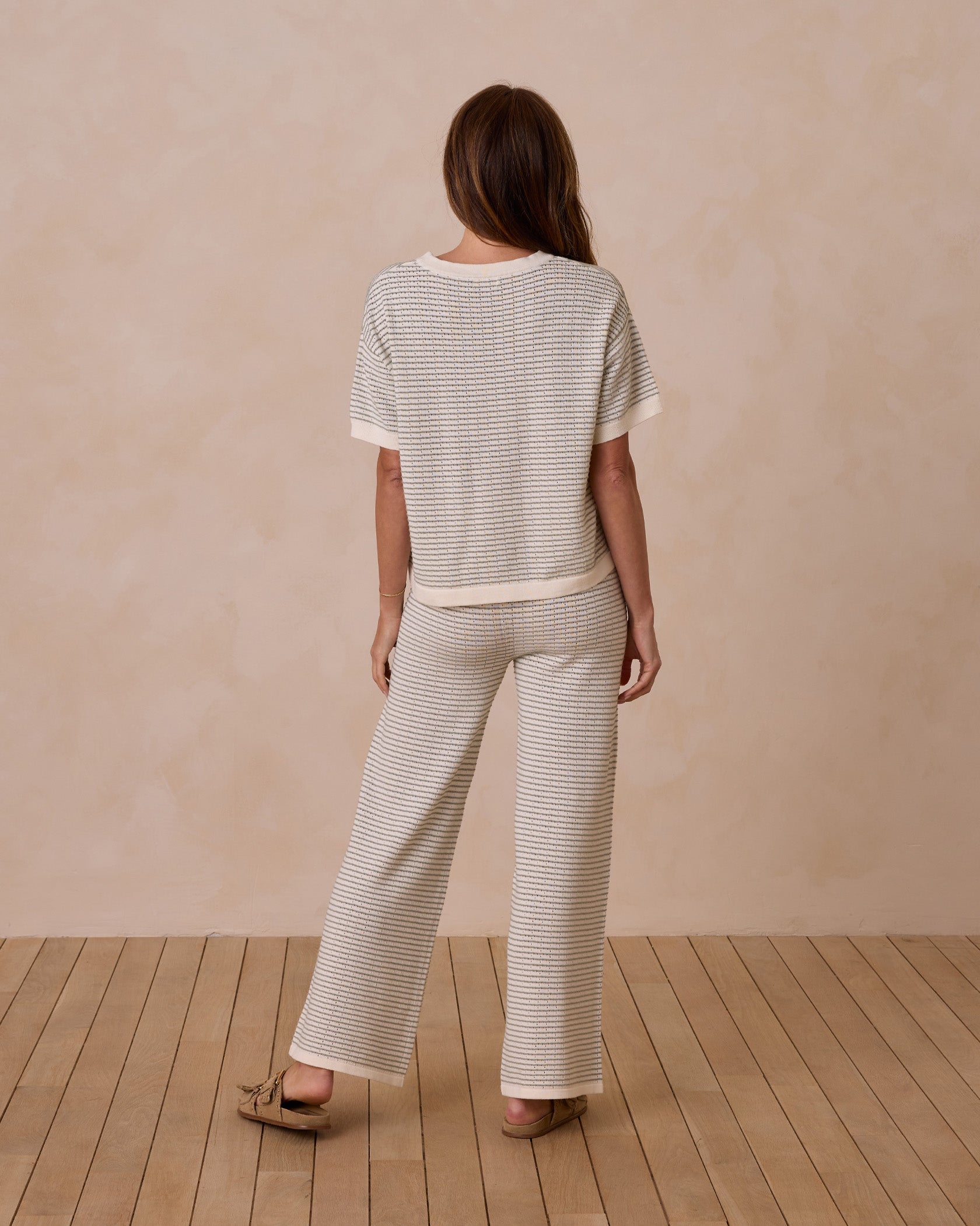 Knit Wide Leg Pant | Sage Stripe