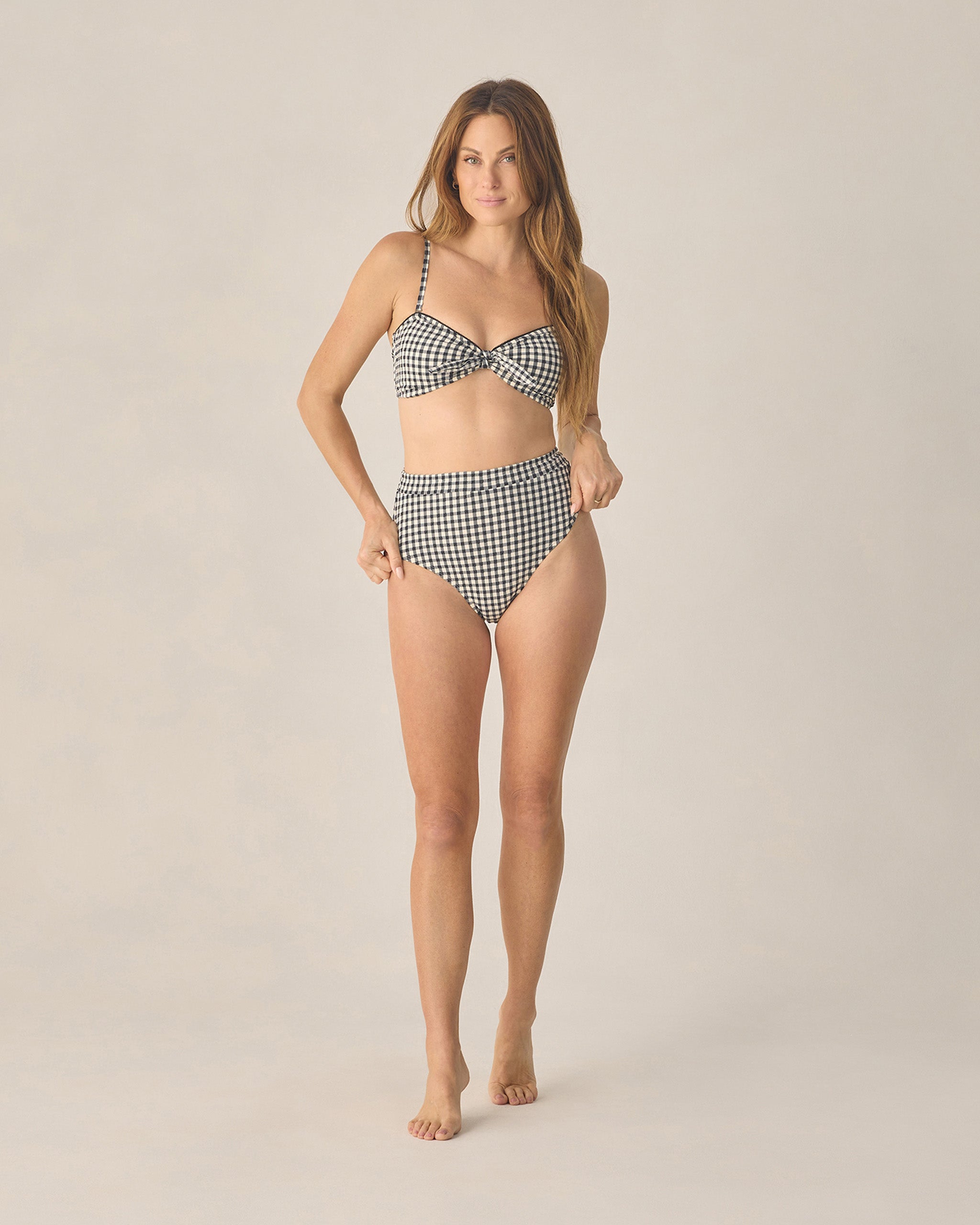 Women's Knotted Bandeau Bikini Top Black Gingham - Rylee + Cru | Kids Clothes | Trendy Baby Clothes | Modern Infant Outfits |