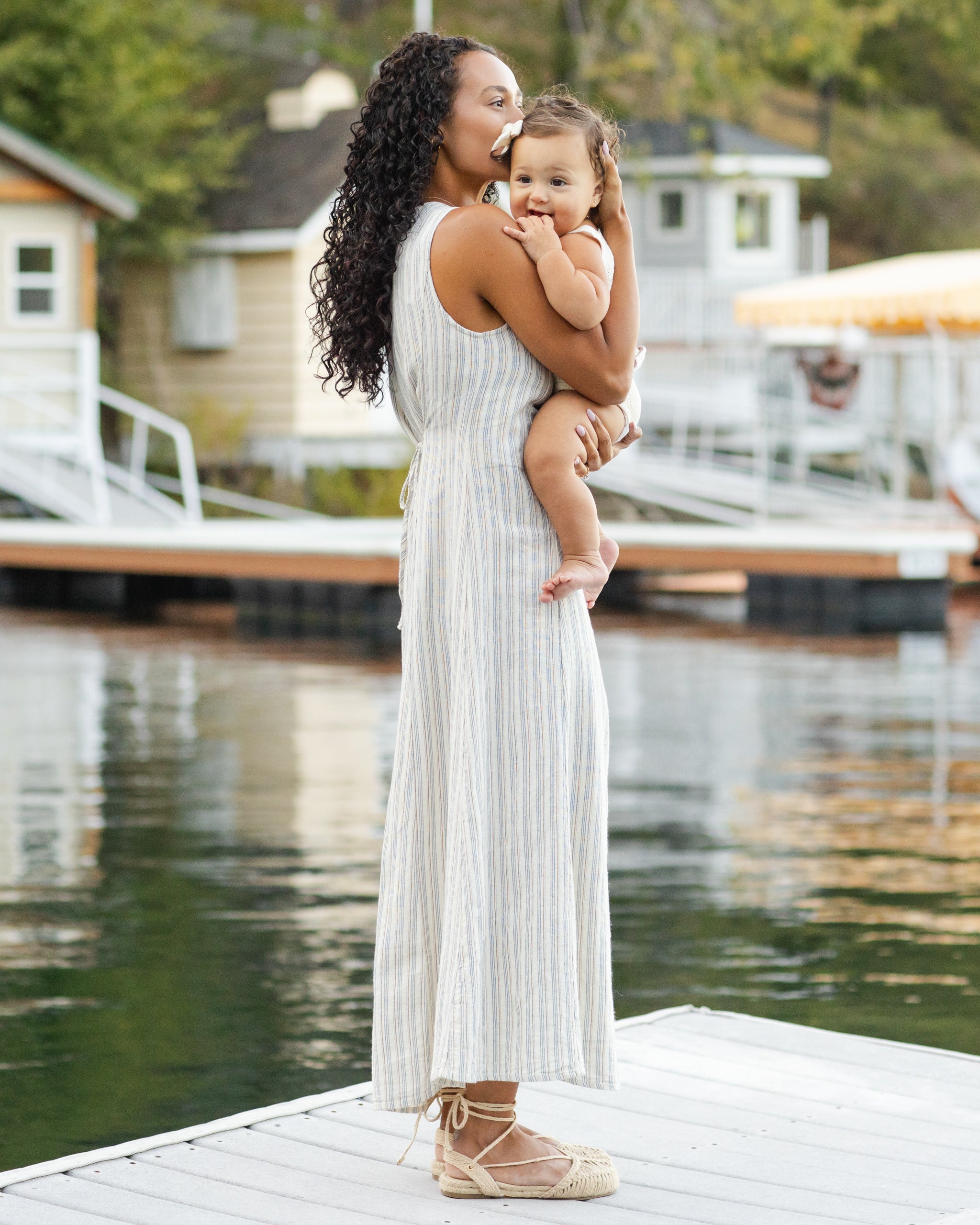 Robe midi Indi pour femme à rayures nautiques