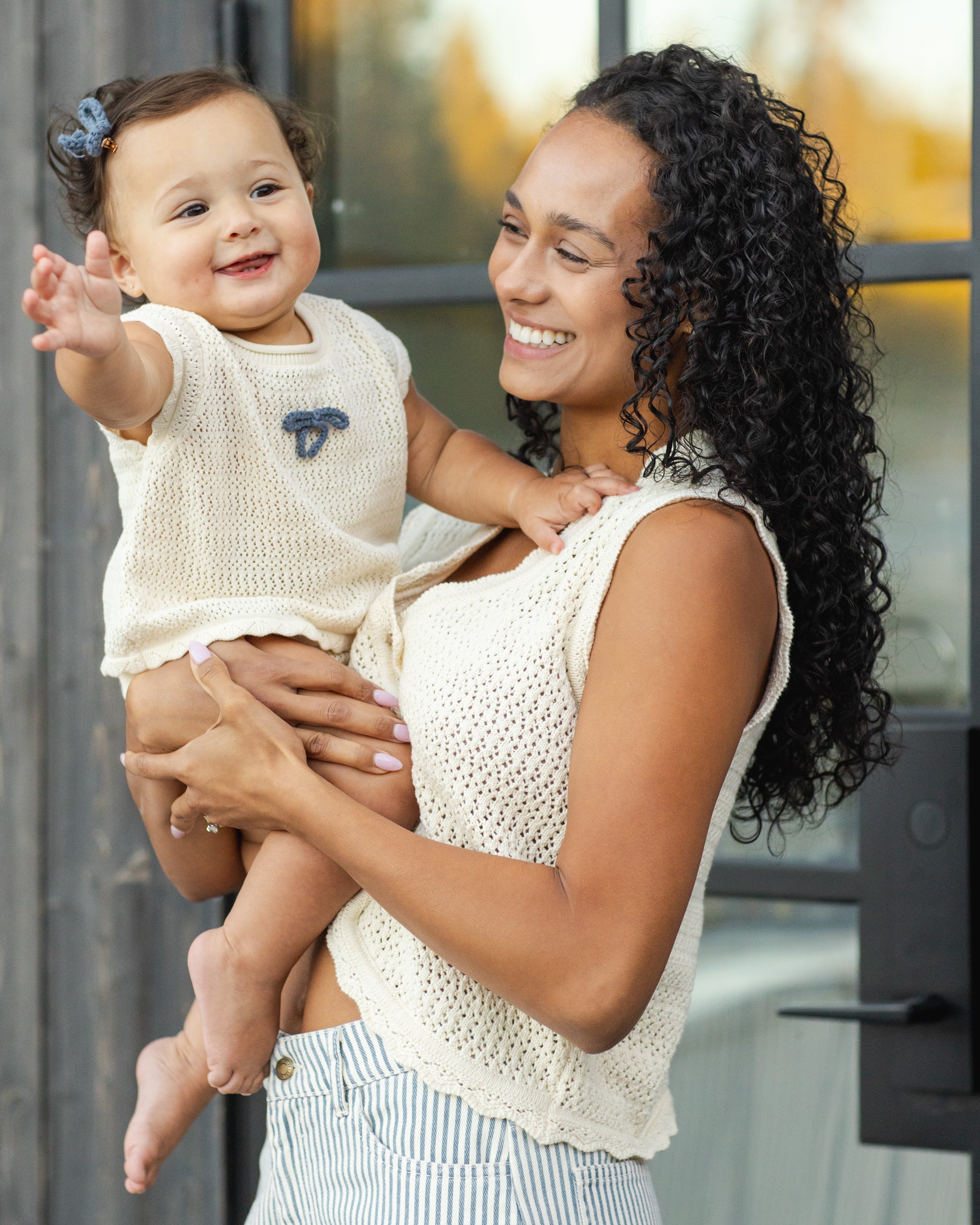 Scallop Knit Baby Set Natural