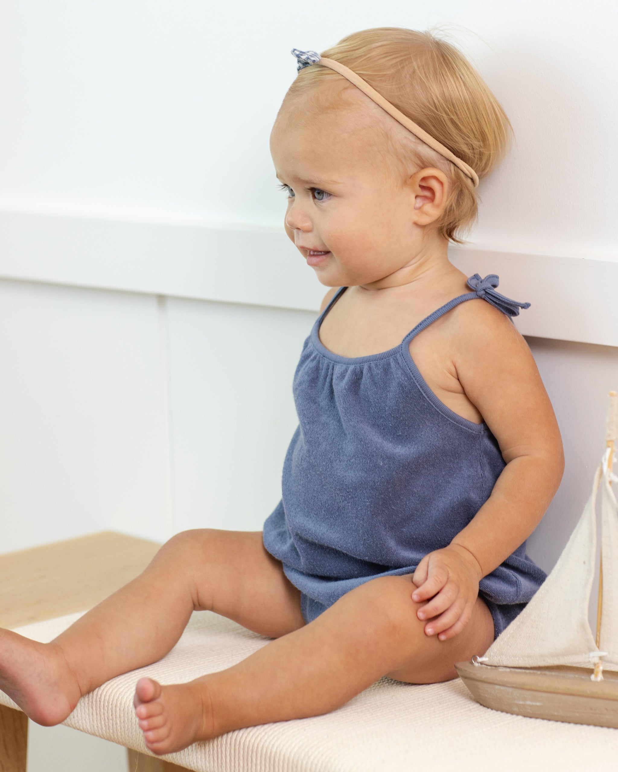 Bandeau à petit nœud en vichy marine