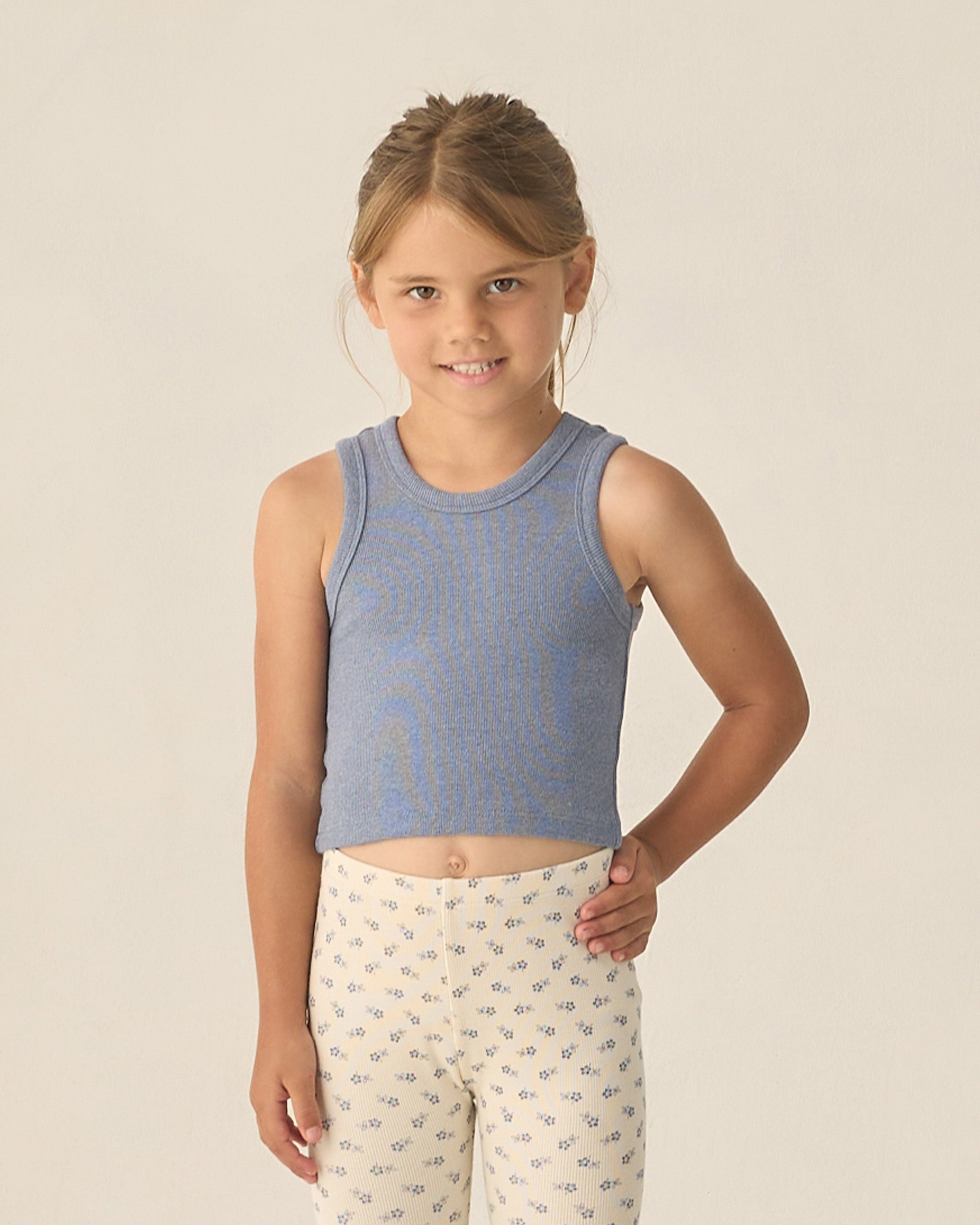 Ensemble legging côtelé bleu naturel à petits motifs, bleu marine chiné