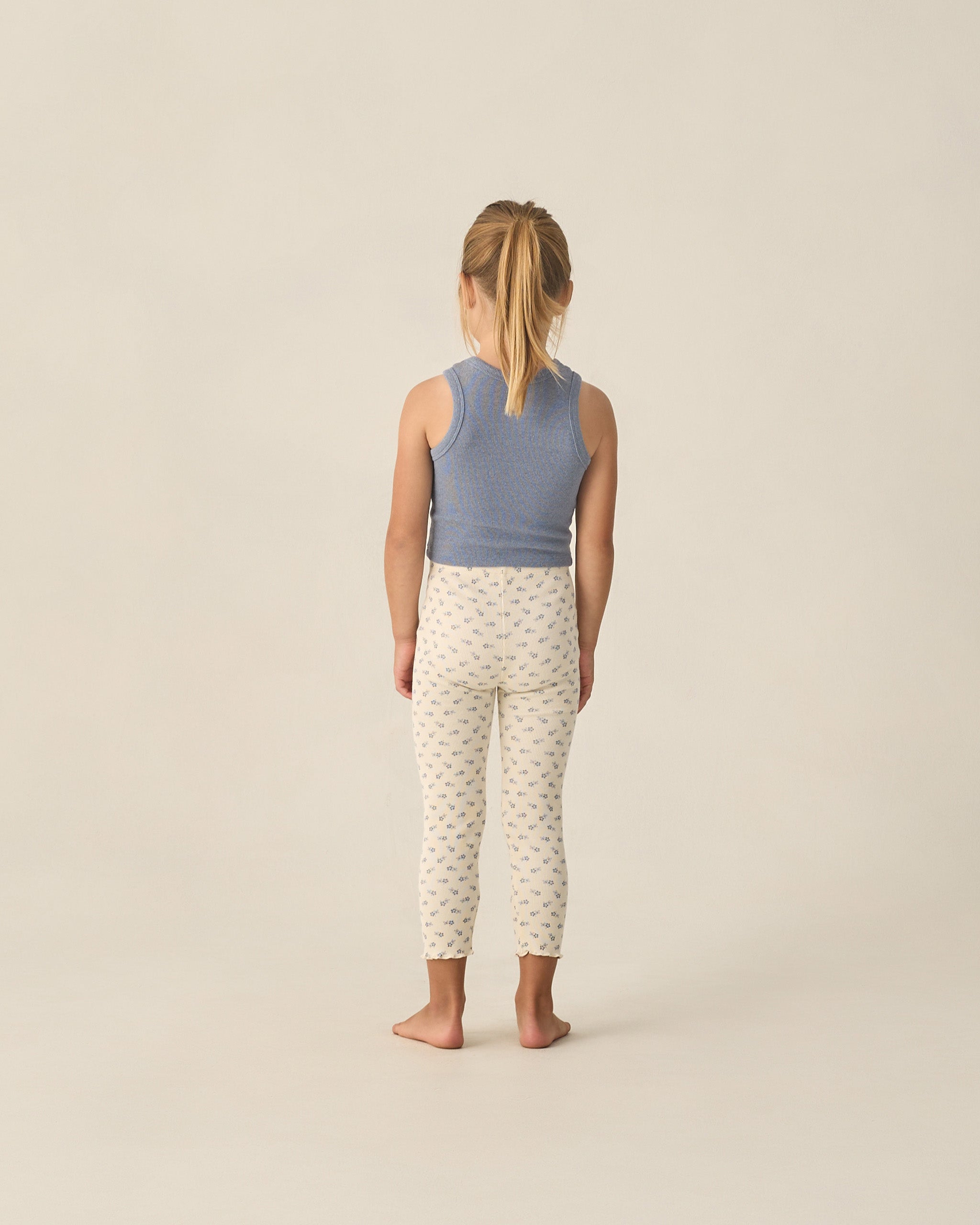 Ensemble legging côtelé bleu naturel à petits motifs, bleu marine chiné