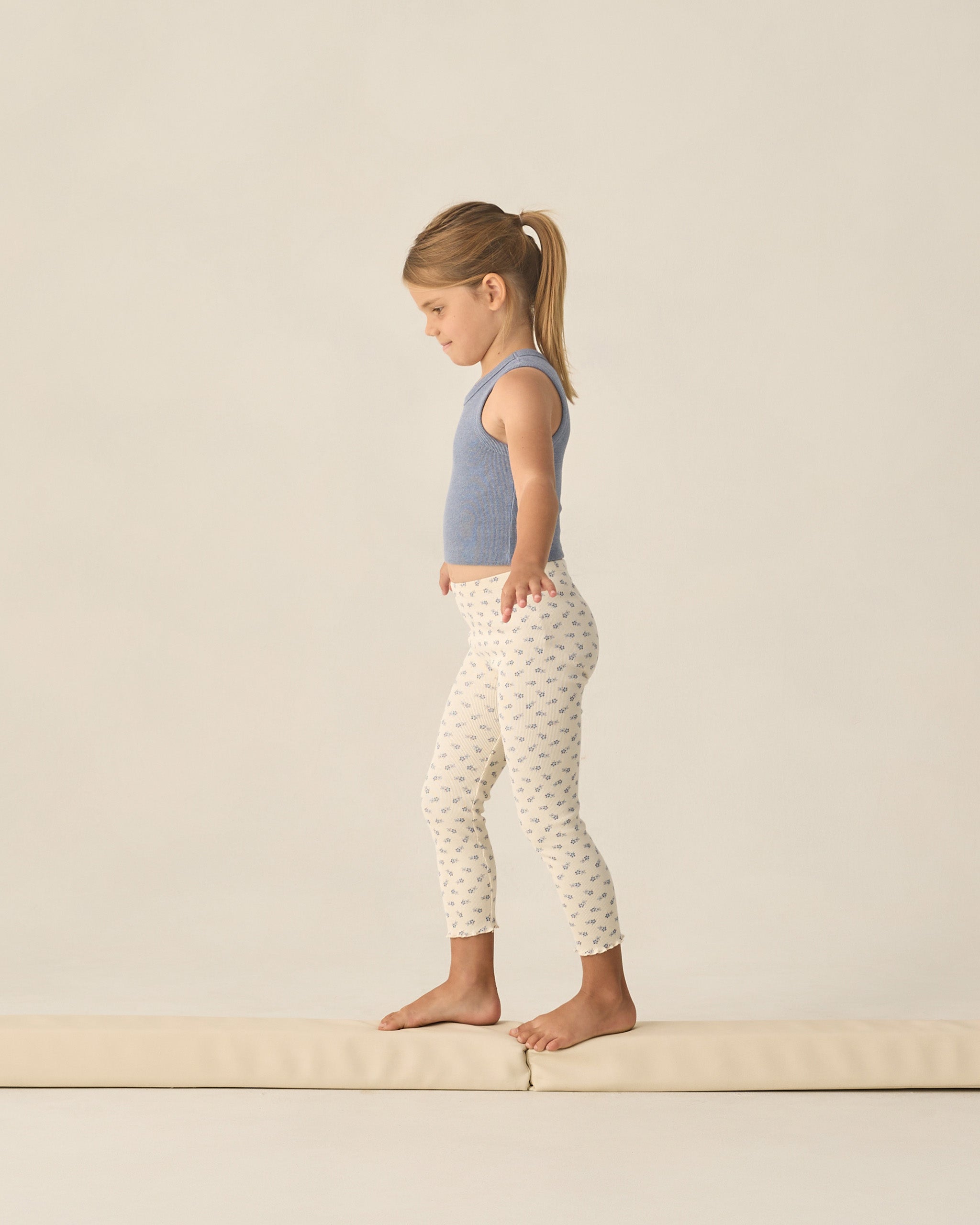 Ensemble legging côtelé bleu naturel à petits motifs, bleu marine chiné
