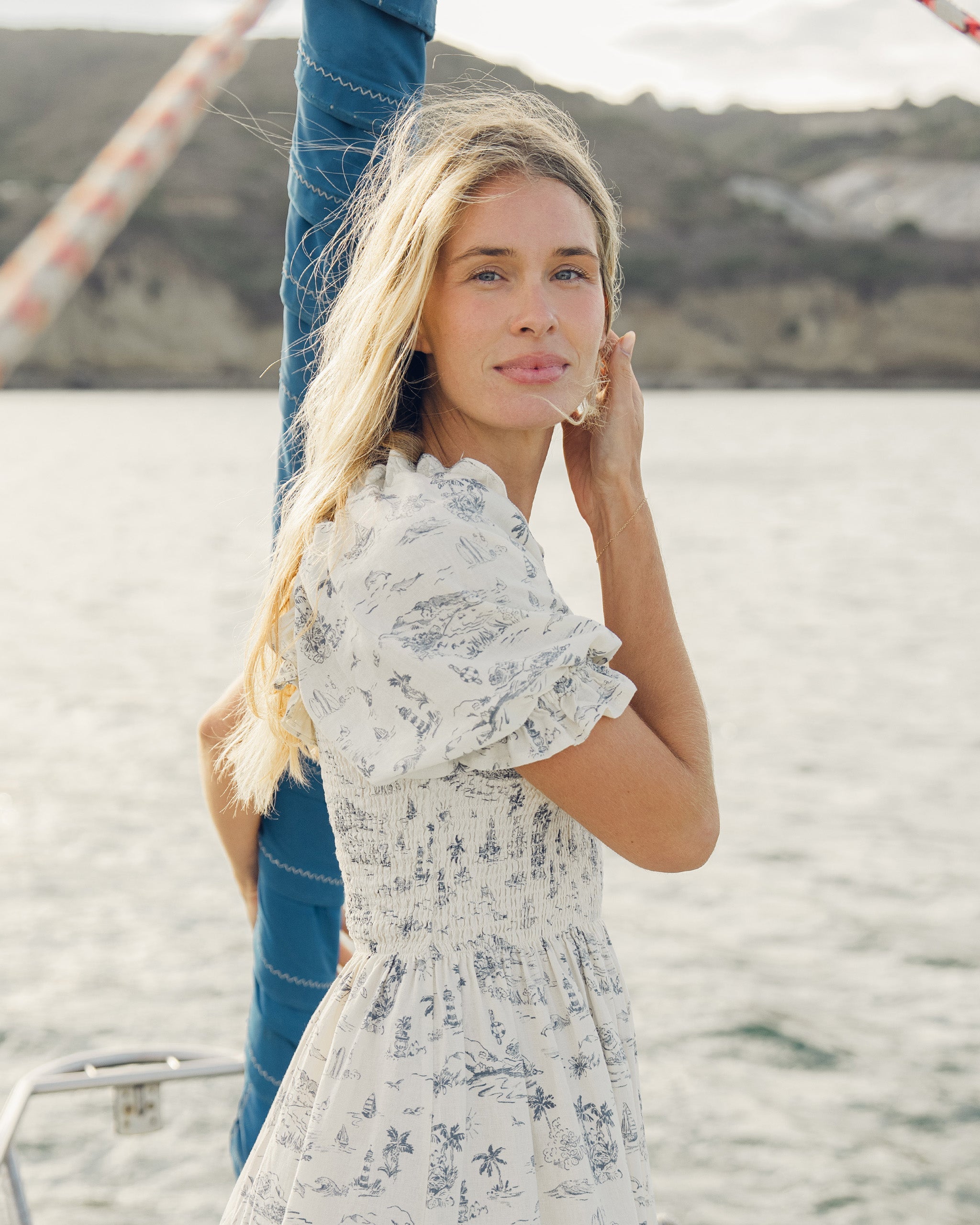 Robe Lexi pour femme, motif toile de Jouy océanique