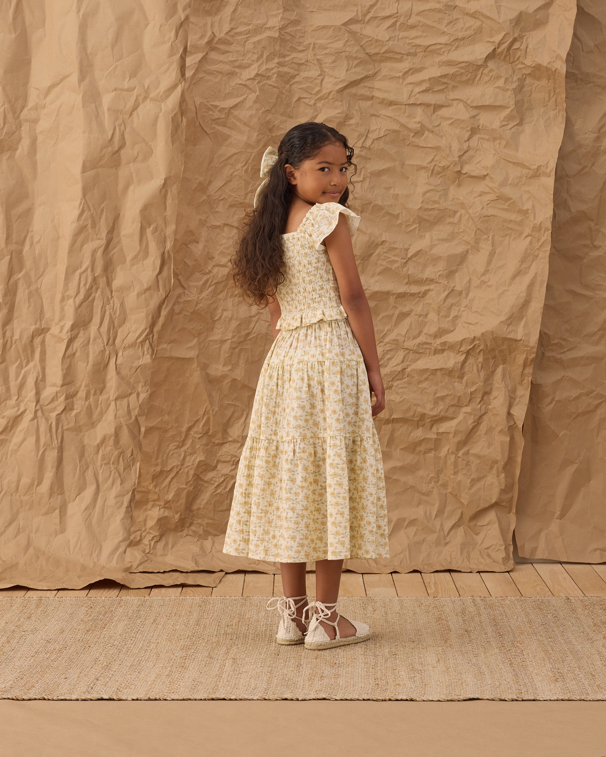 Tiered Midi Skirt Yellow Floral