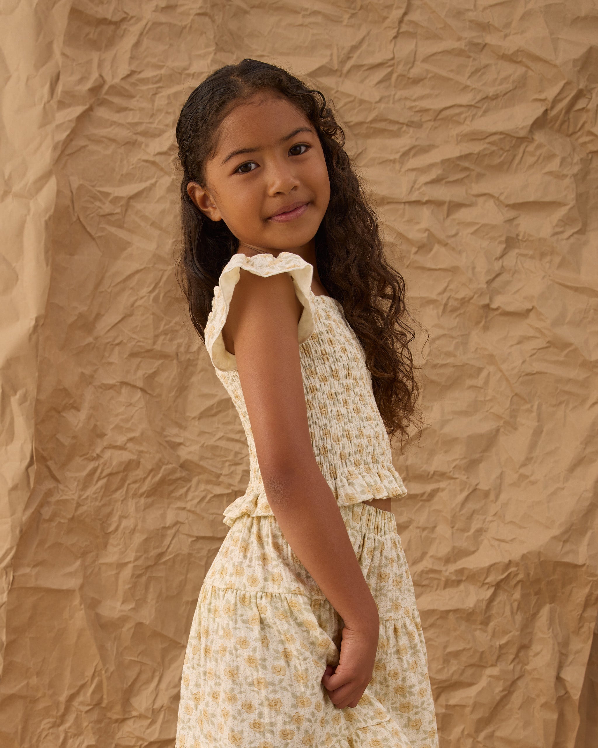 Tiered Midi Skirt Yellow Floral