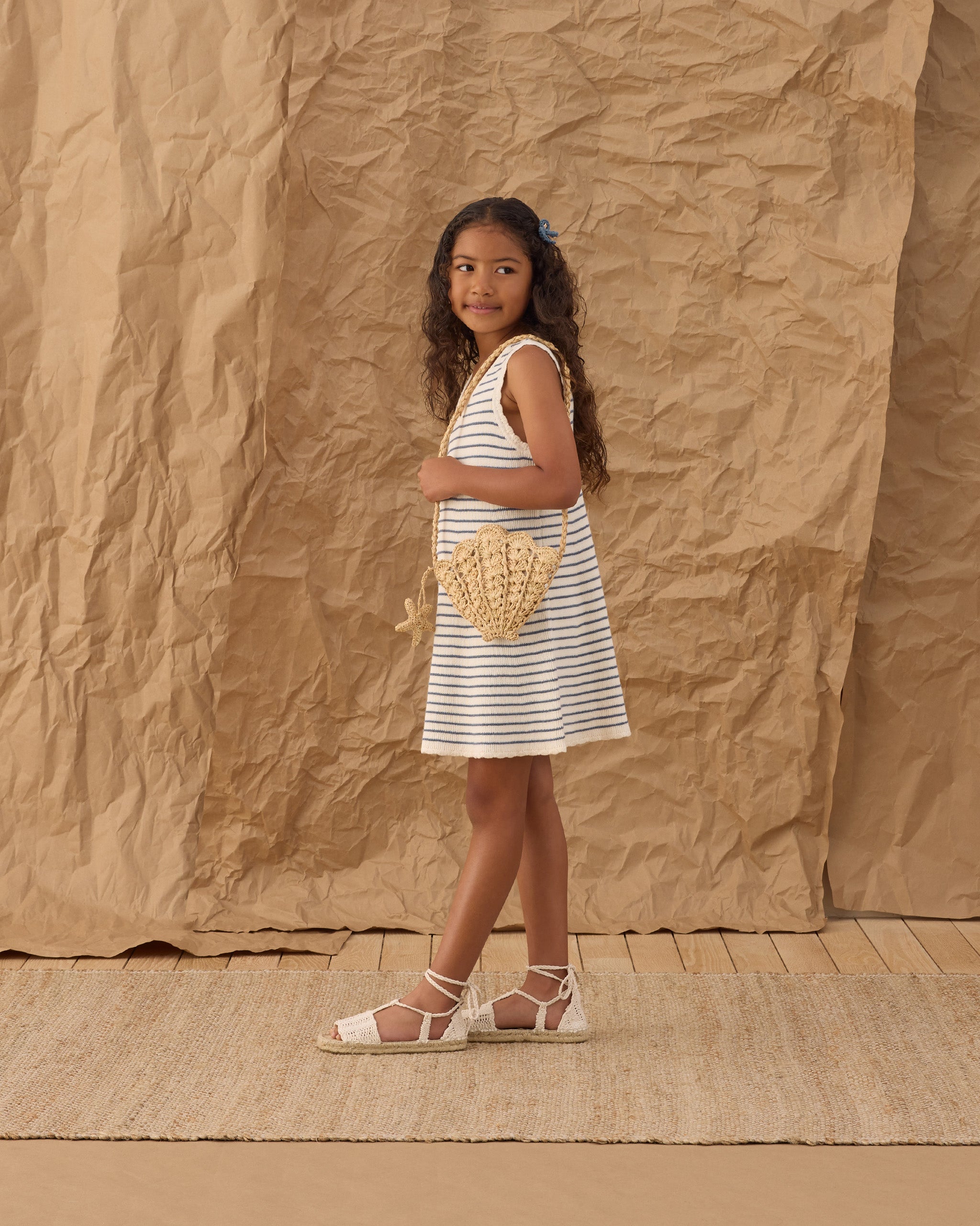 Crochet Tank Mini Dress Marine Stripe