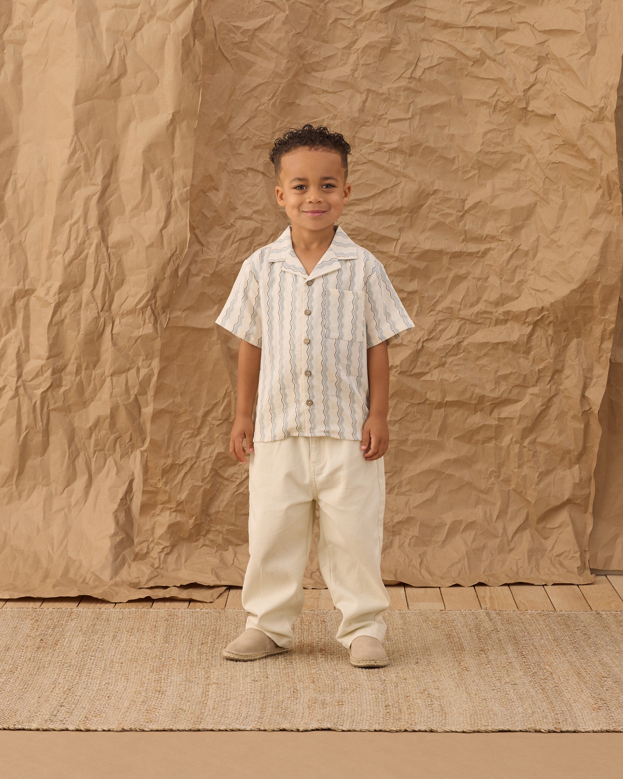 Lapel Collar Shirt Wave Stripe