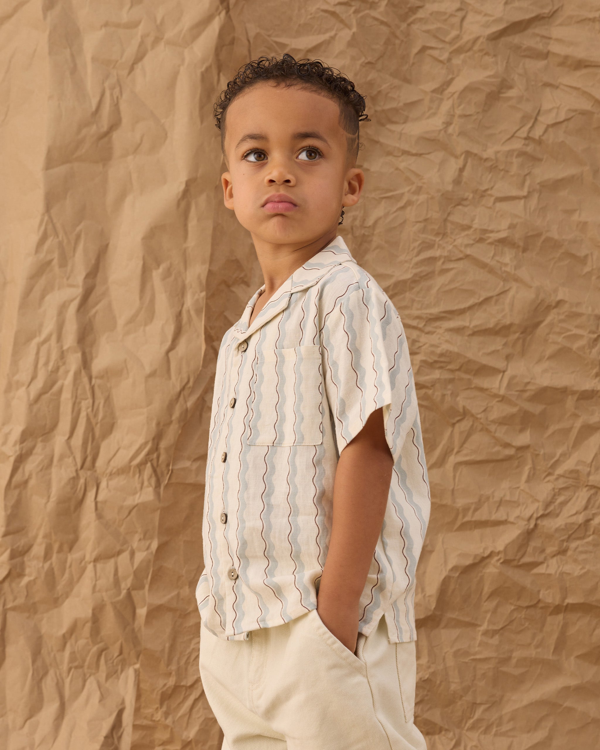 Lapel Collar Shirt Wave Stripe