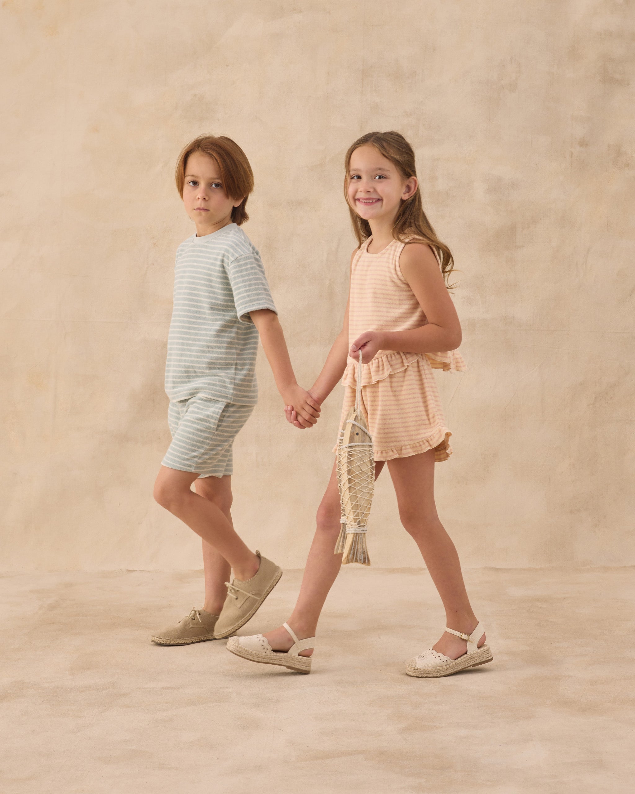 Terry Boys Short Seafoam Stripe