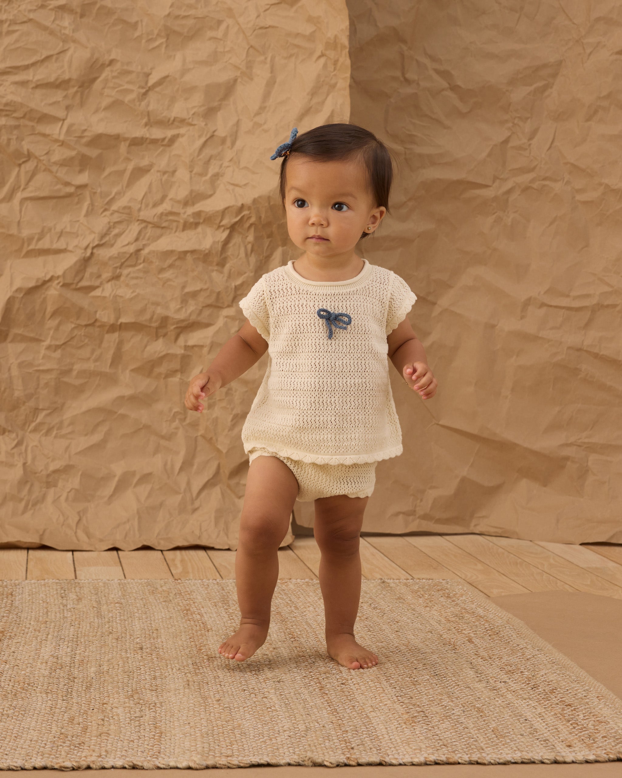 Scallop Knit Baby Set Natural