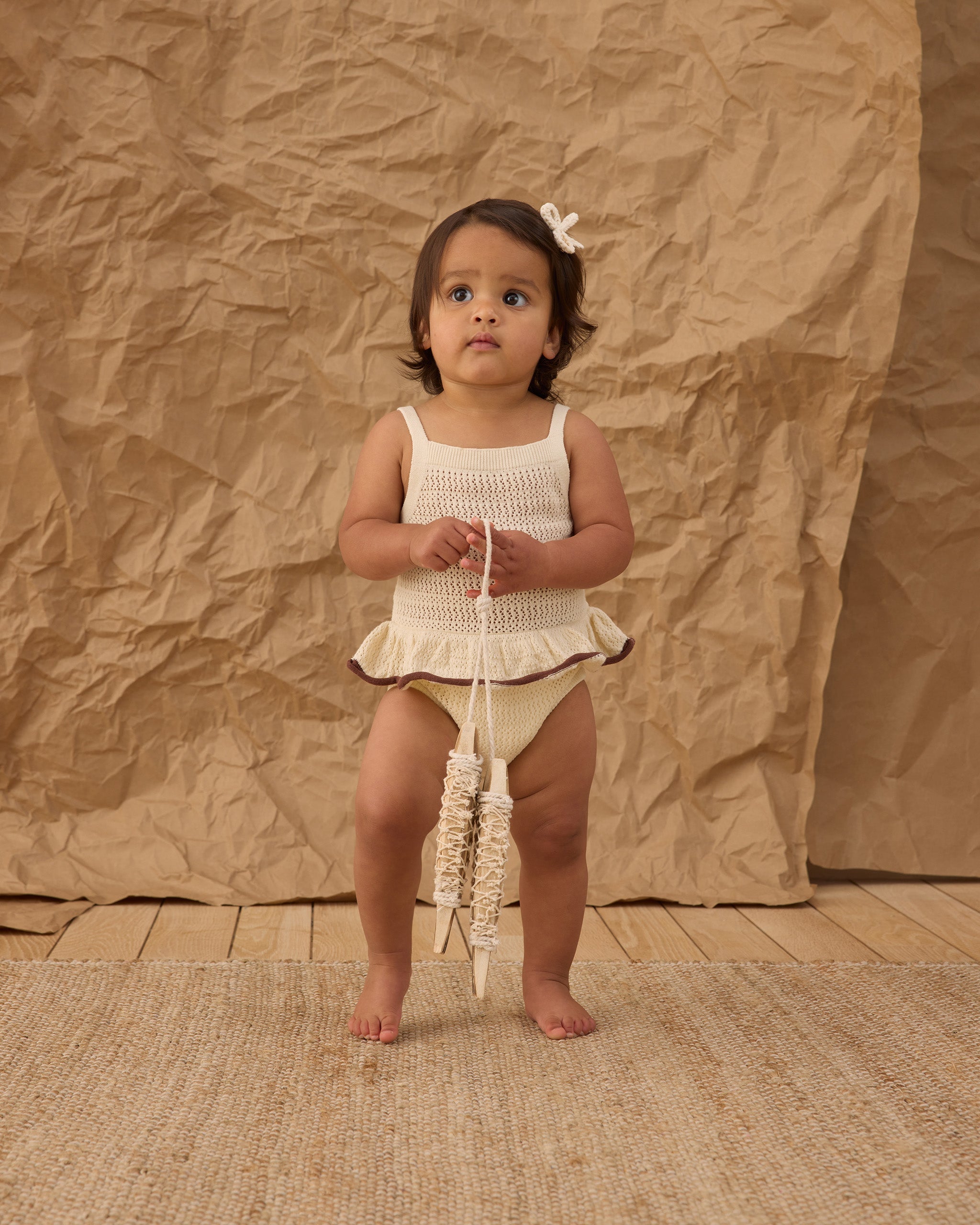 Crochet Ruffle Romper Natural