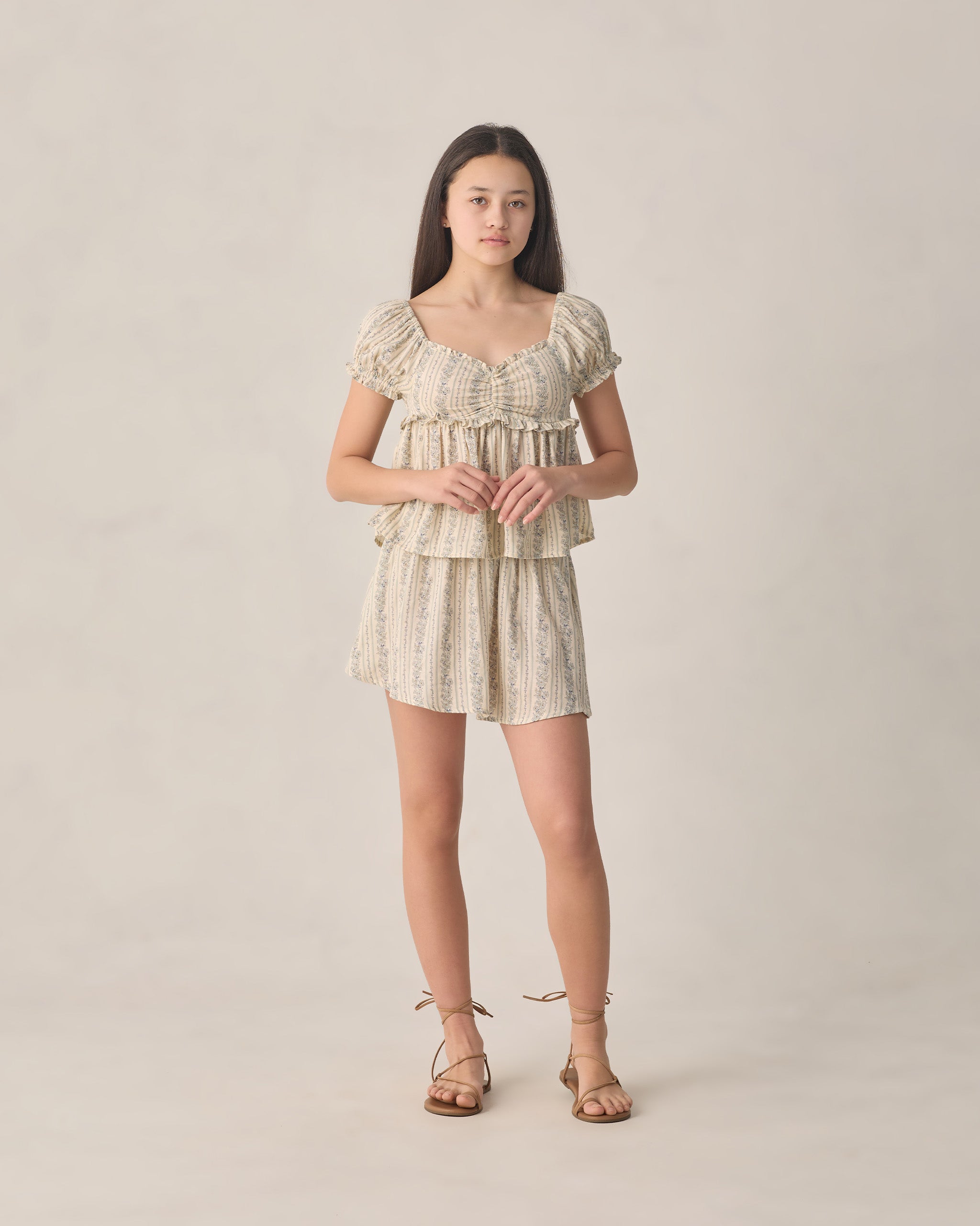 Teen Smocked V Mini Skirt Blue Floral