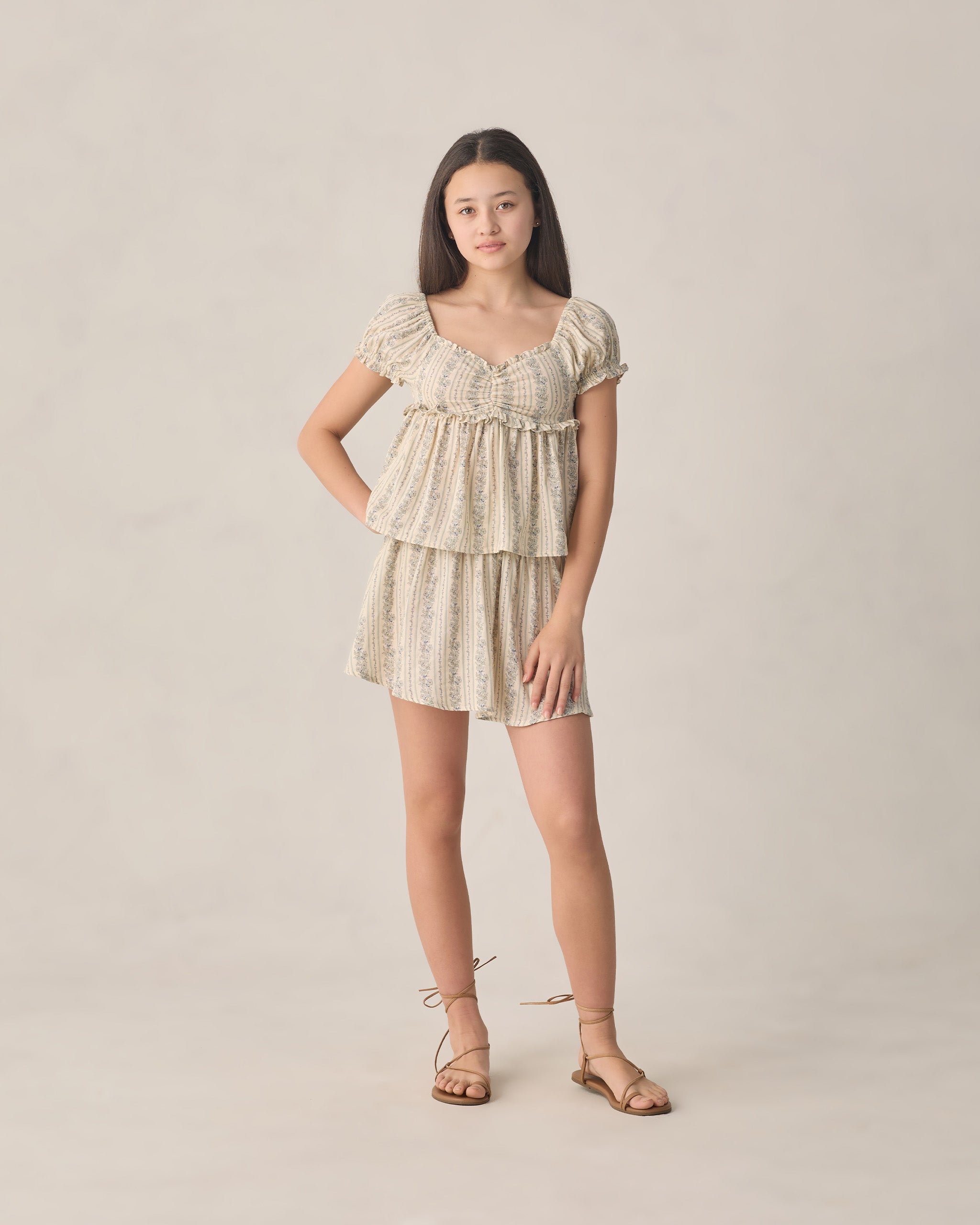 Teen Smocked V Mini Skirt Blue Floral