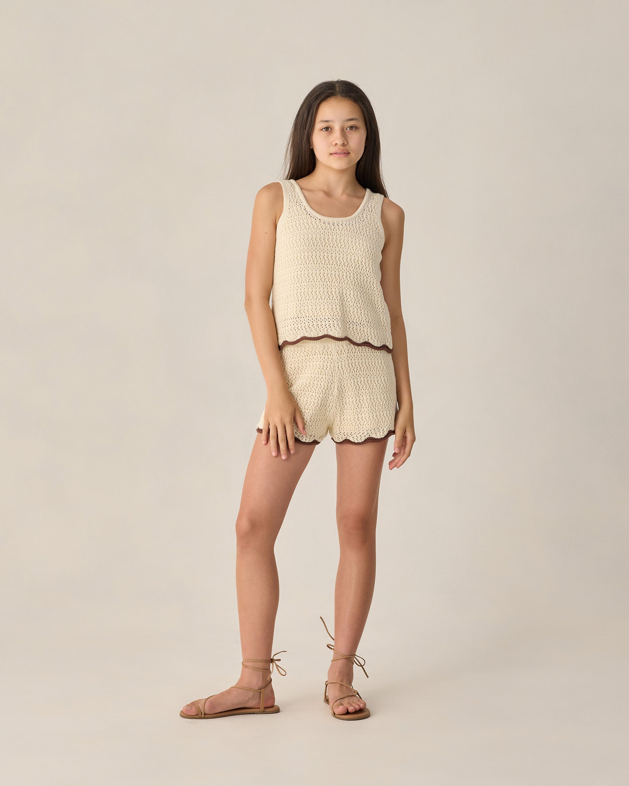 Teen Crochet Tank Set Natural