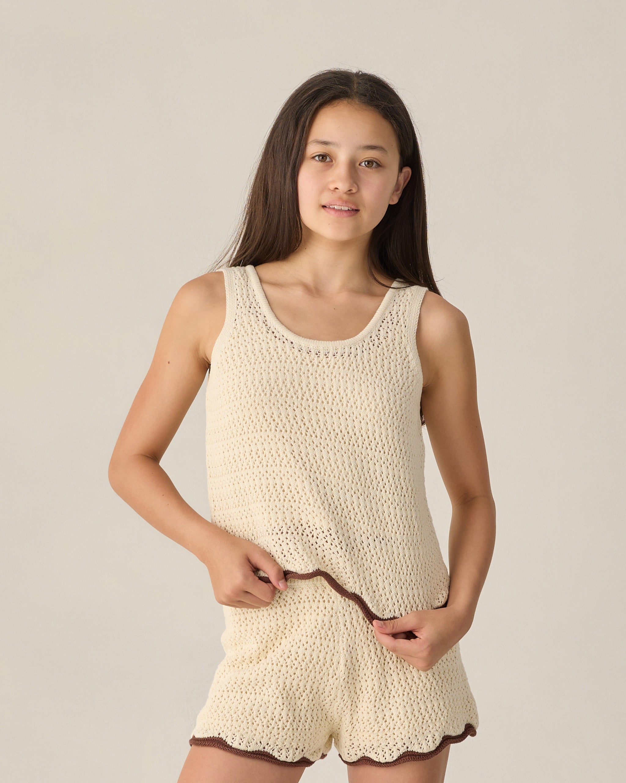 Teen Crochet Tank Set Natural