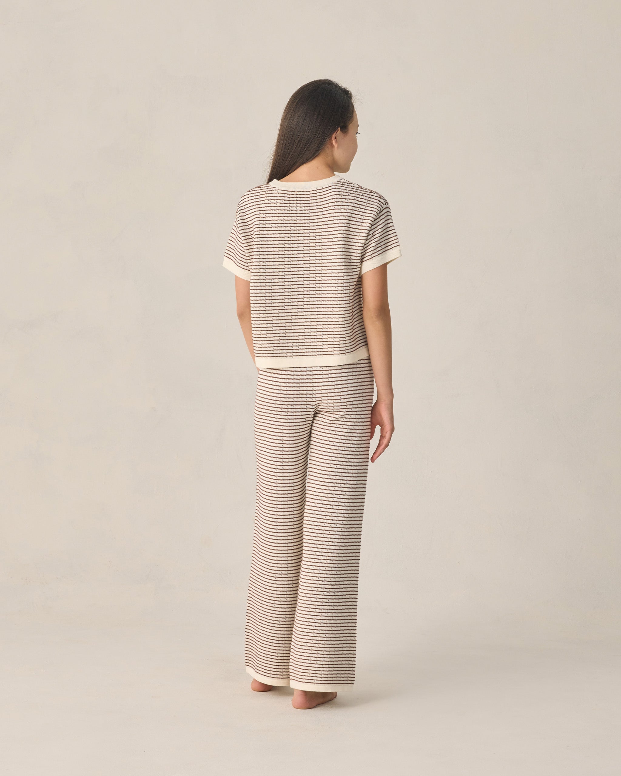 Pantalon large en maille pour adolescente, rayures chocolat