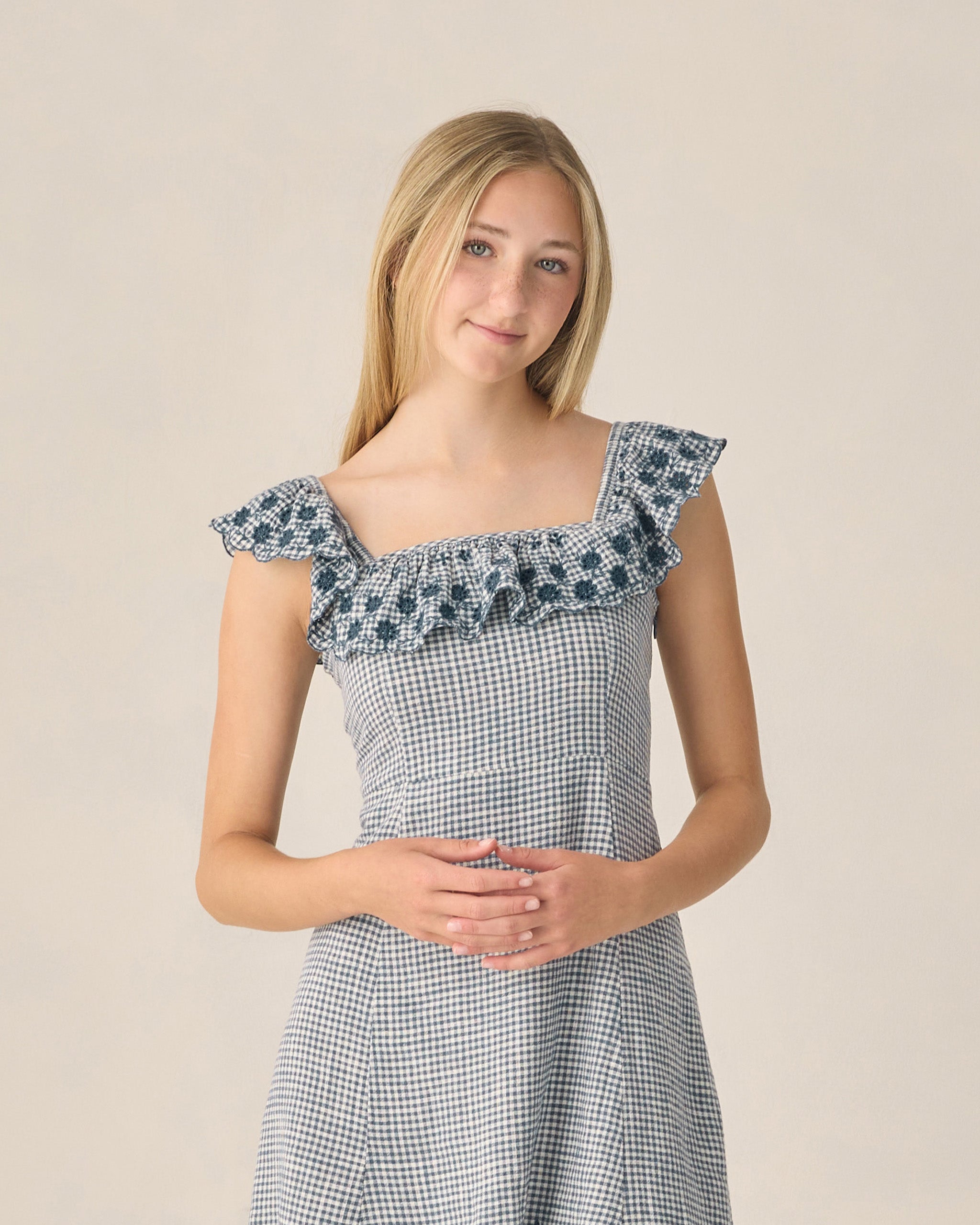Teen Bianca Mini Dress Marine Gingham
