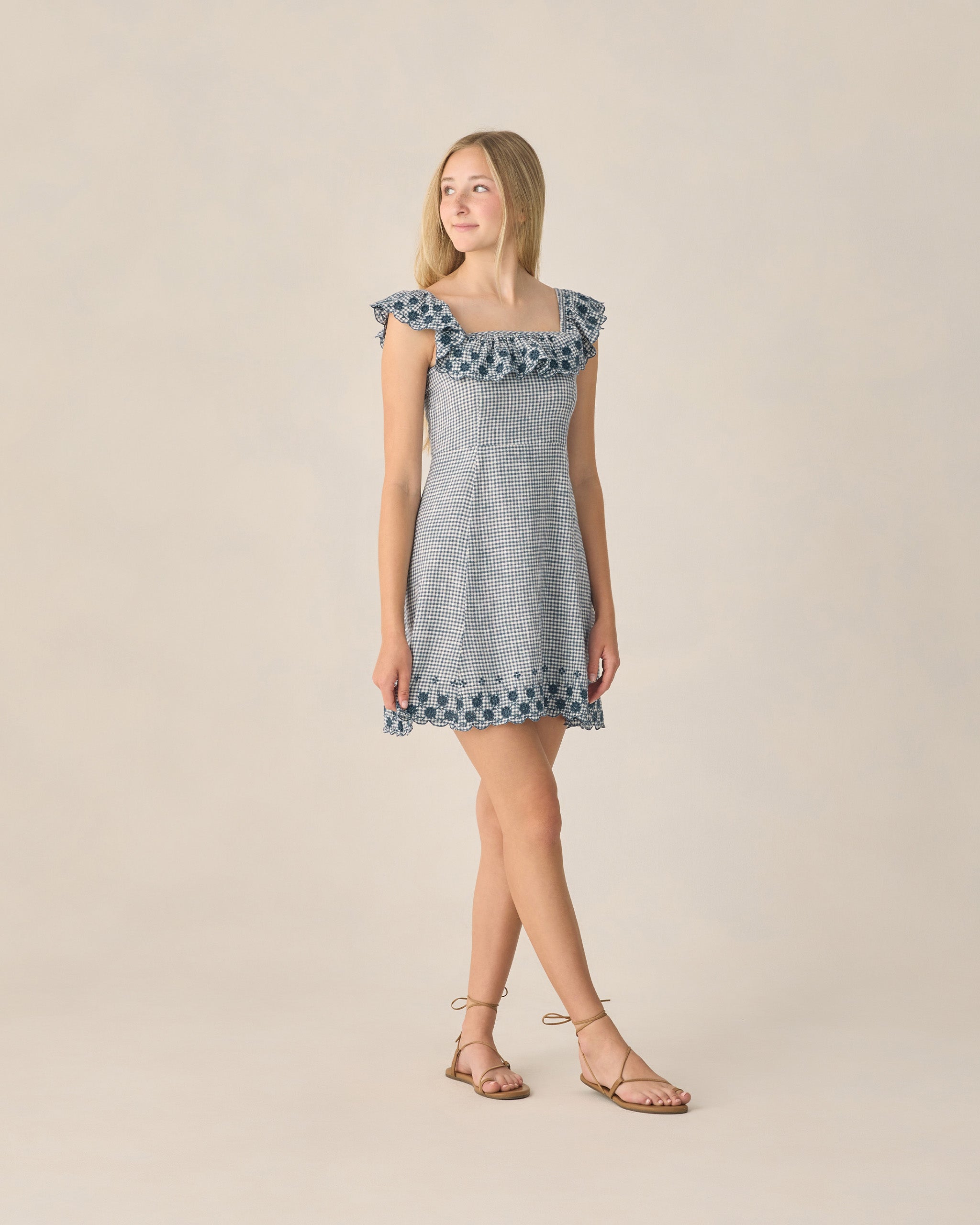 Teen Bianca Mini Dress Marine Gingham